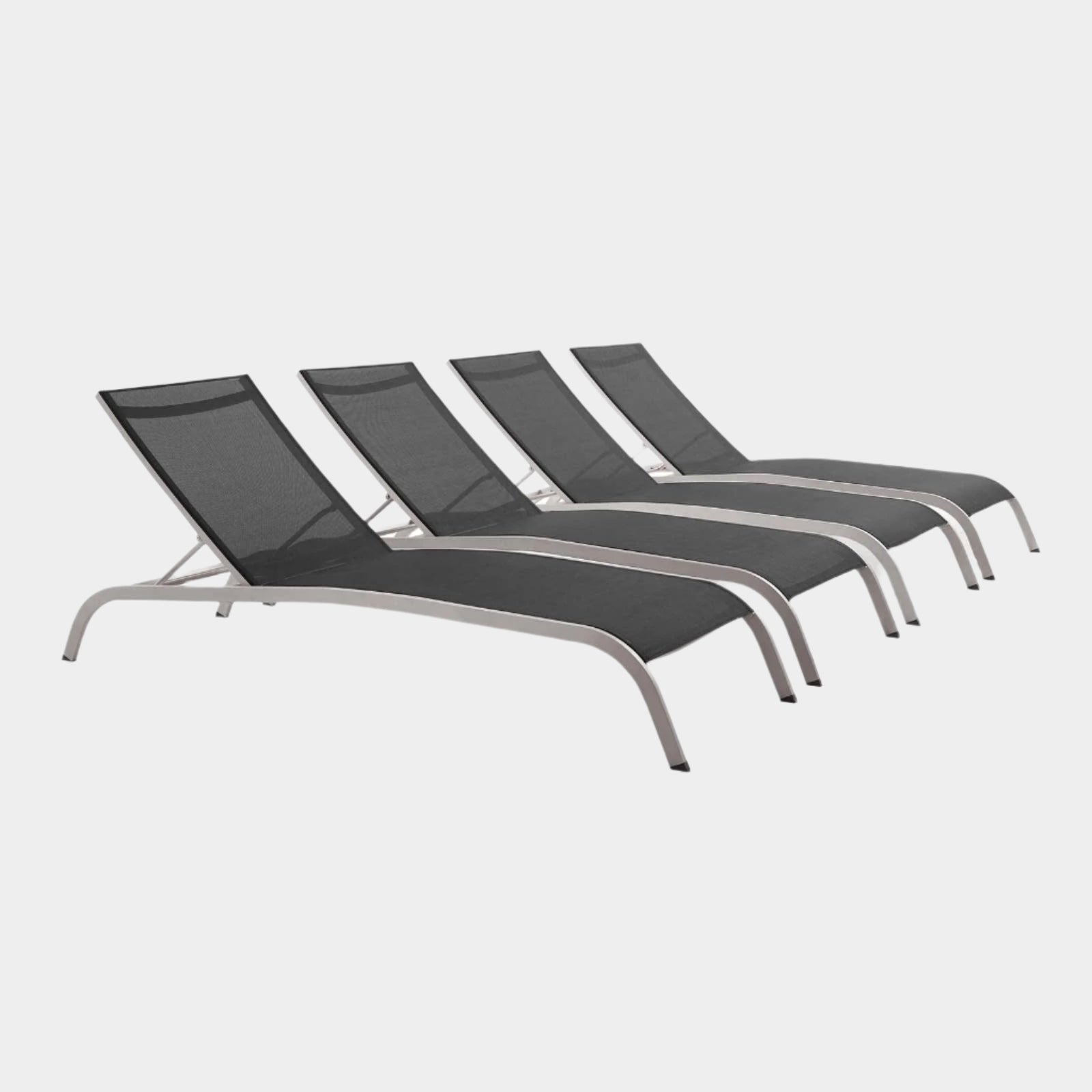 Savannah Outdoor Patio Mesh Chaise Lounge Set of 4 in Black