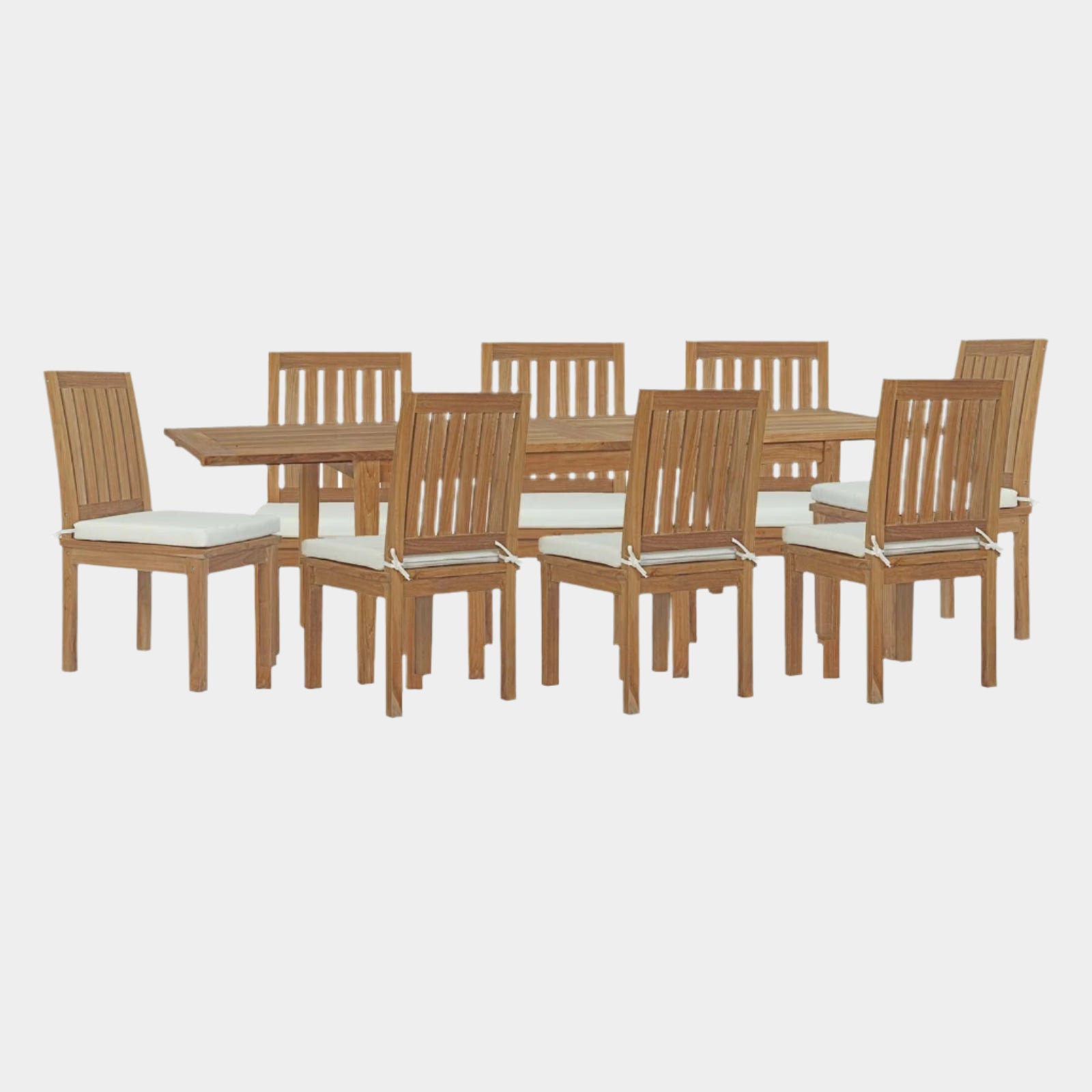 Marina 9 Piece Outdoor Patio Teak Dining Set in Natural White