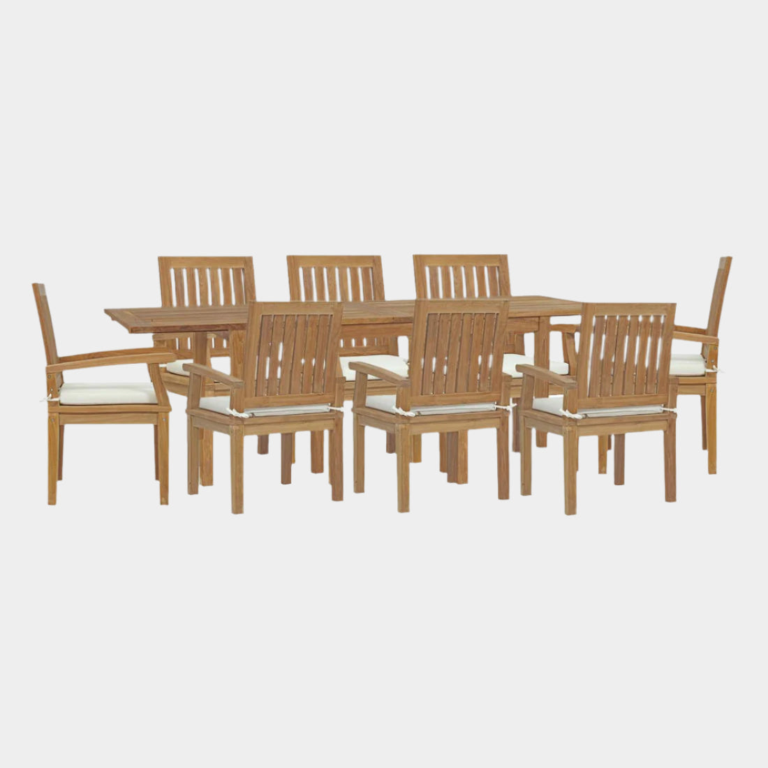 Marina 9 Piece Outdoor Patio Teak Dining Set in Natural White