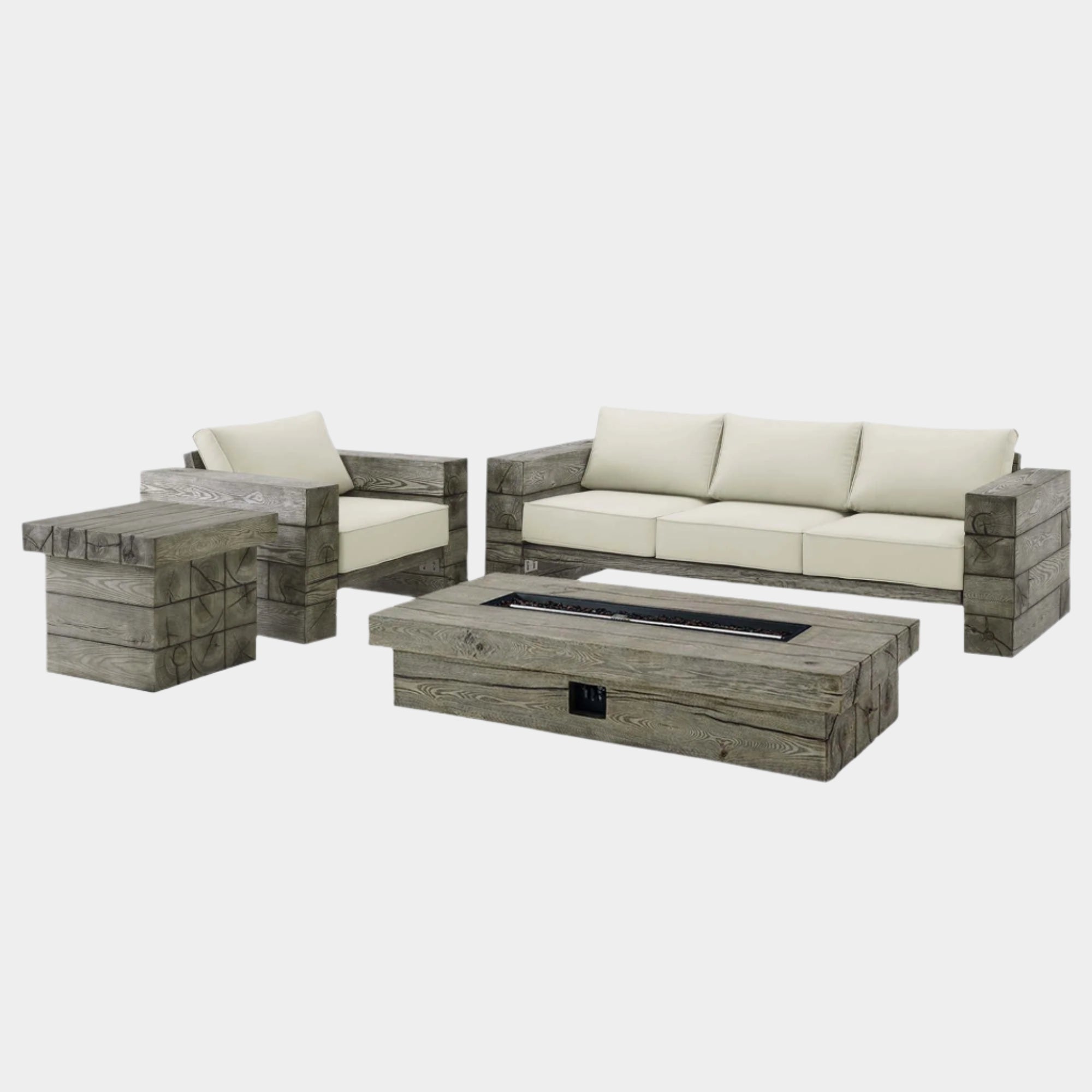 Manteo 4 Piece Rustic Coastal Outdoor Patio Sunbrella® Set in Light Gray Beige