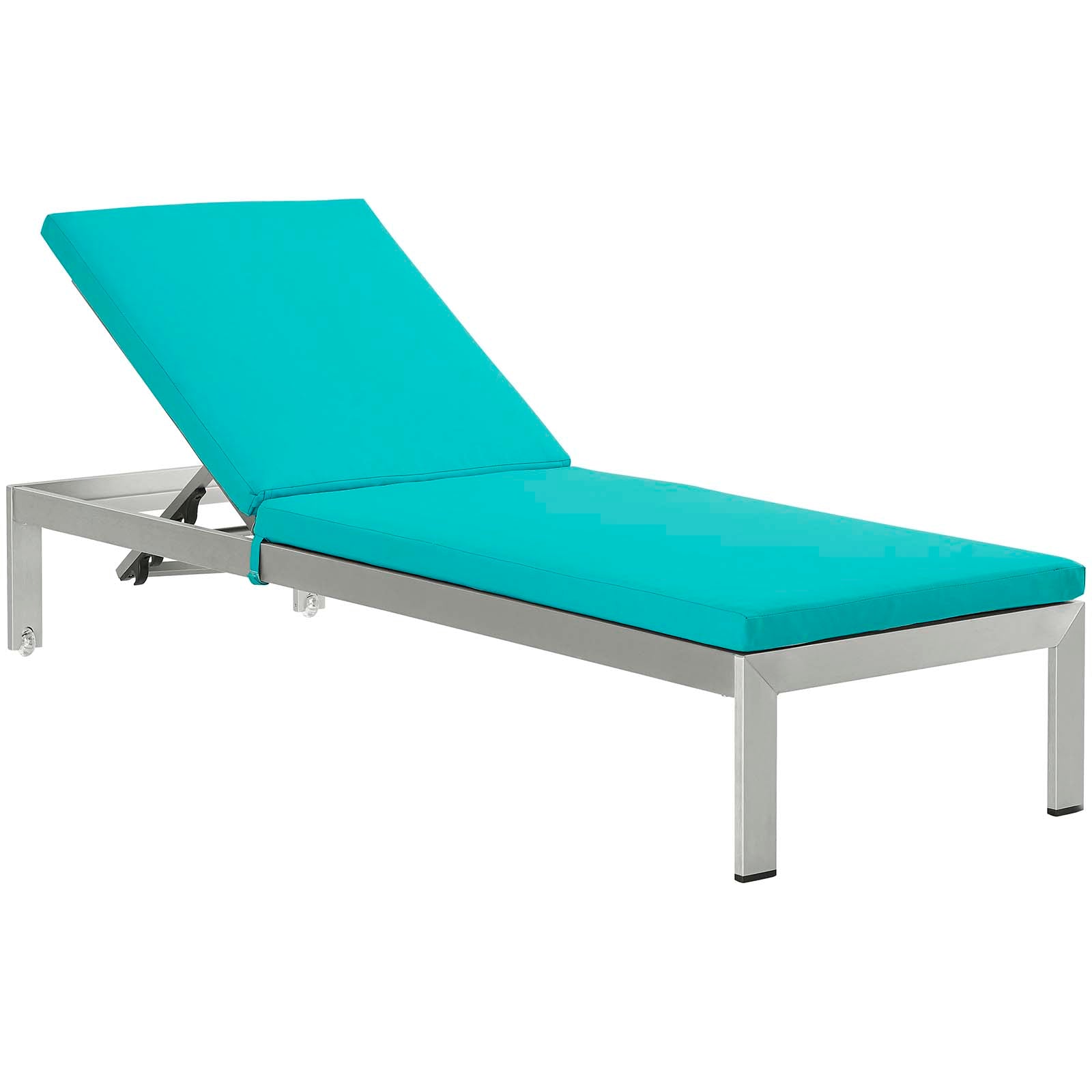 Shore Outdoor Patio Aluminum Chaise Lounge Chair and Side Table in Silver Black Turquoise