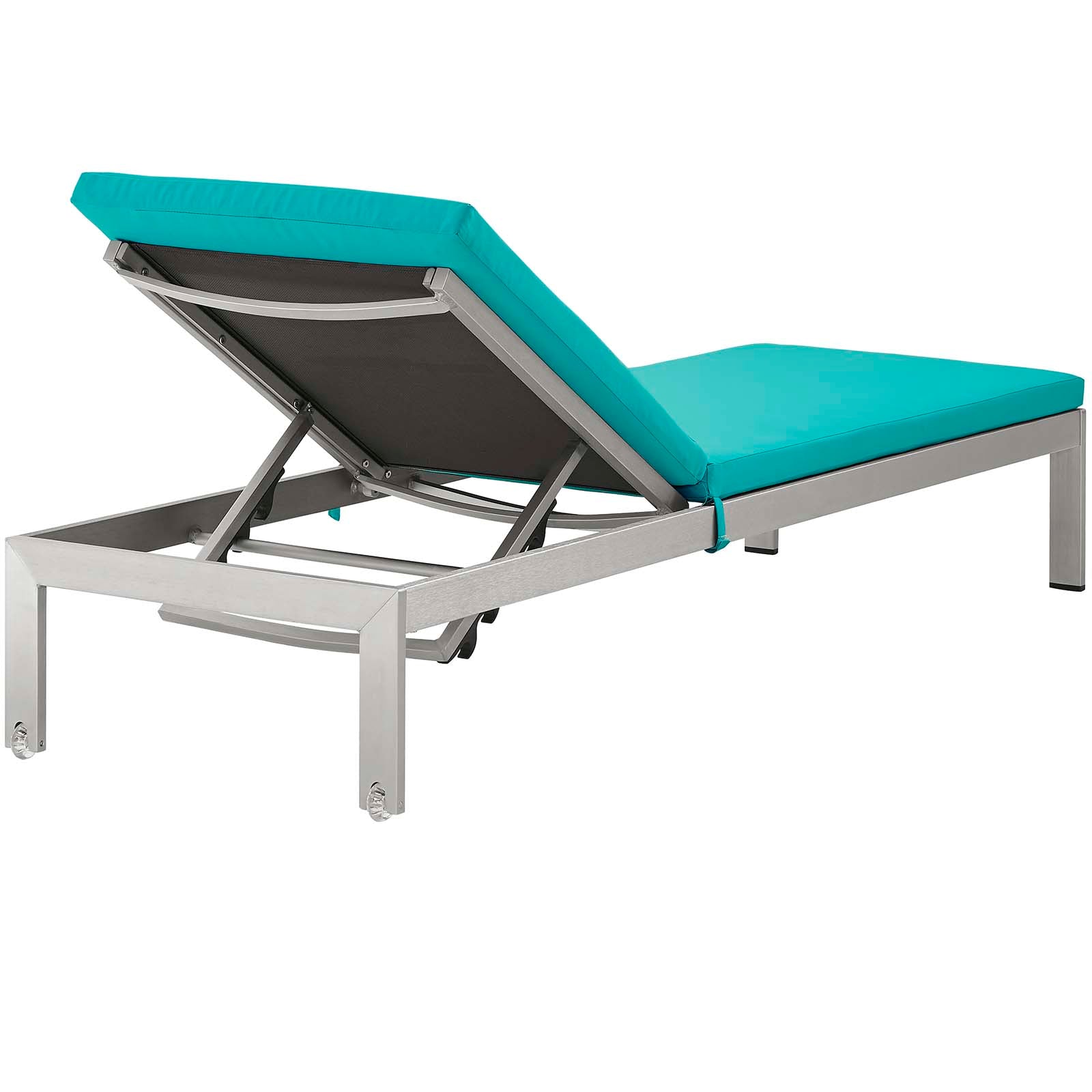 Shore Outdoor Patio Aluminum Chaise Lounge Chair and Side Table in Silver Black Turquoise