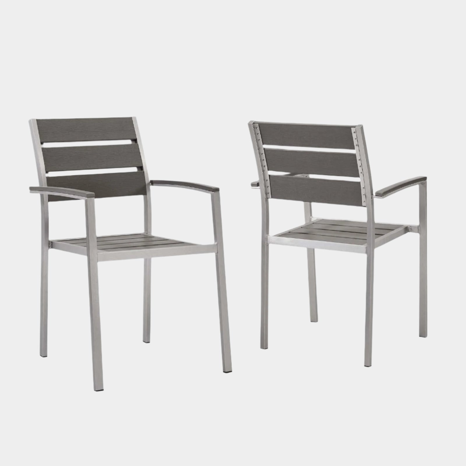 Shore Outdoor Patio Aluminum Dining Armchair Set of 2 in Silver Gray