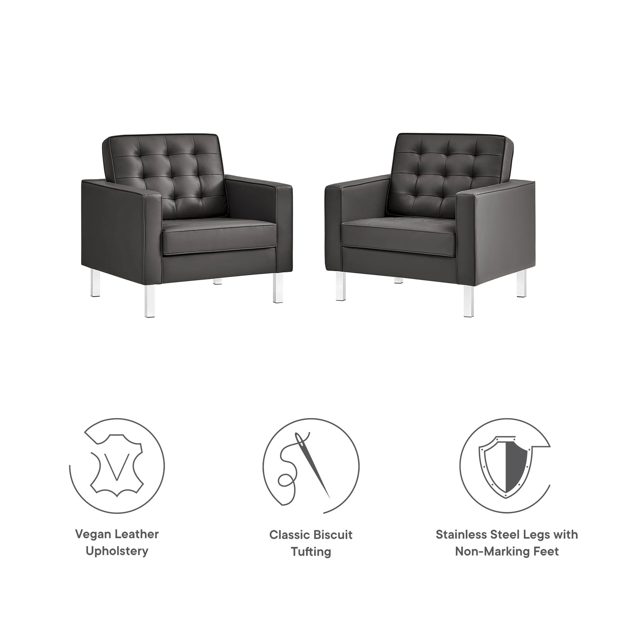 Loft Tufted Vegan Leather Armchairs - Set of 2
