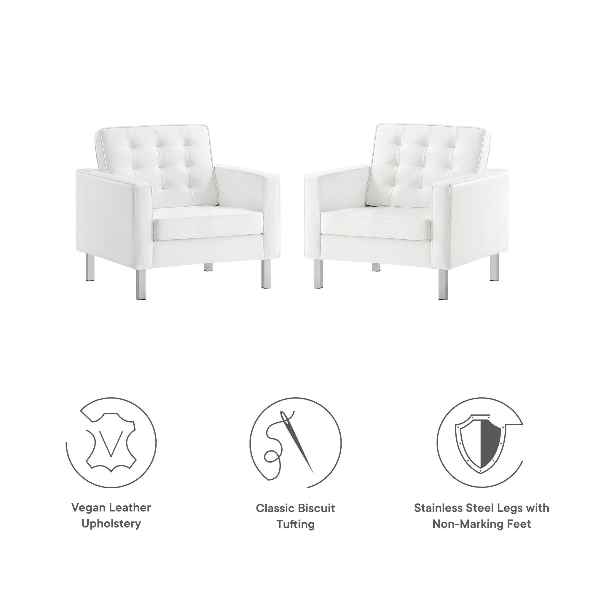 Loft Tufted Vegan Leather Armchairs - Set of 2