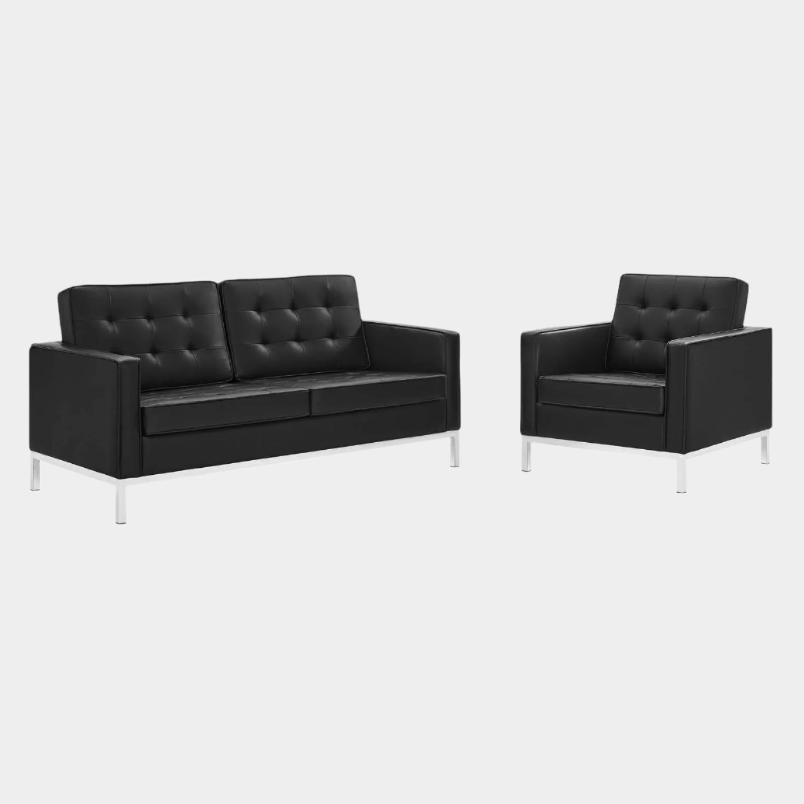 Loft Tufted Upholstered Faux Leather Loveseat and Armchair Set