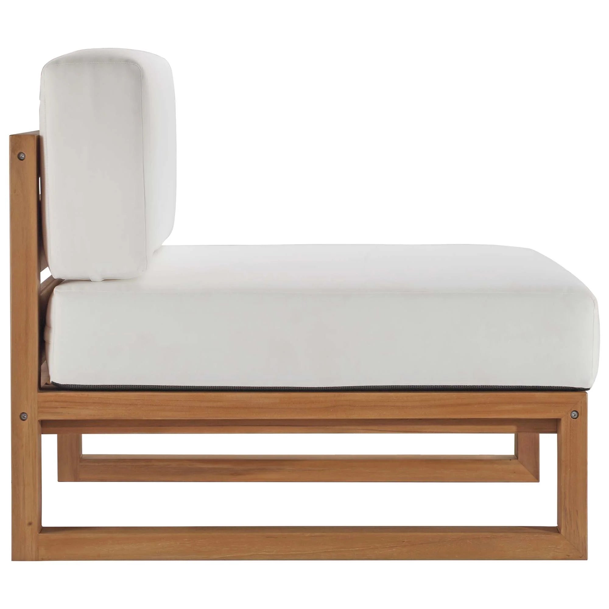Chaise d'extérieur sans accoudoirs en teck Upland pour patio en blanc naturel