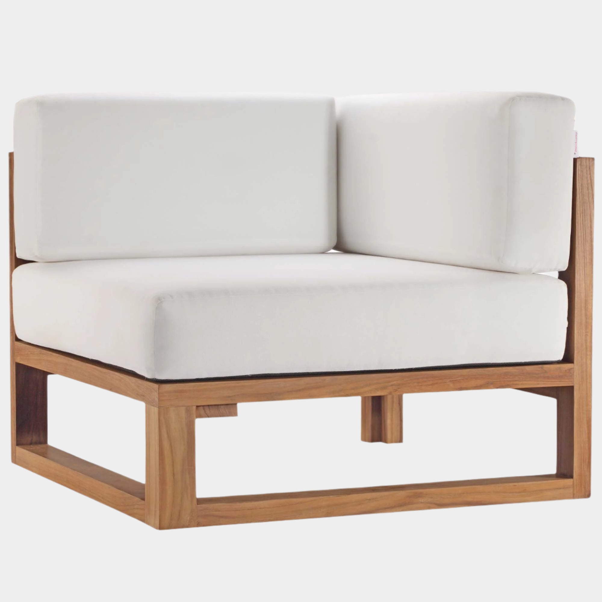 Upland Outdoor Patio Teak Wood Corner Chair in Natural White