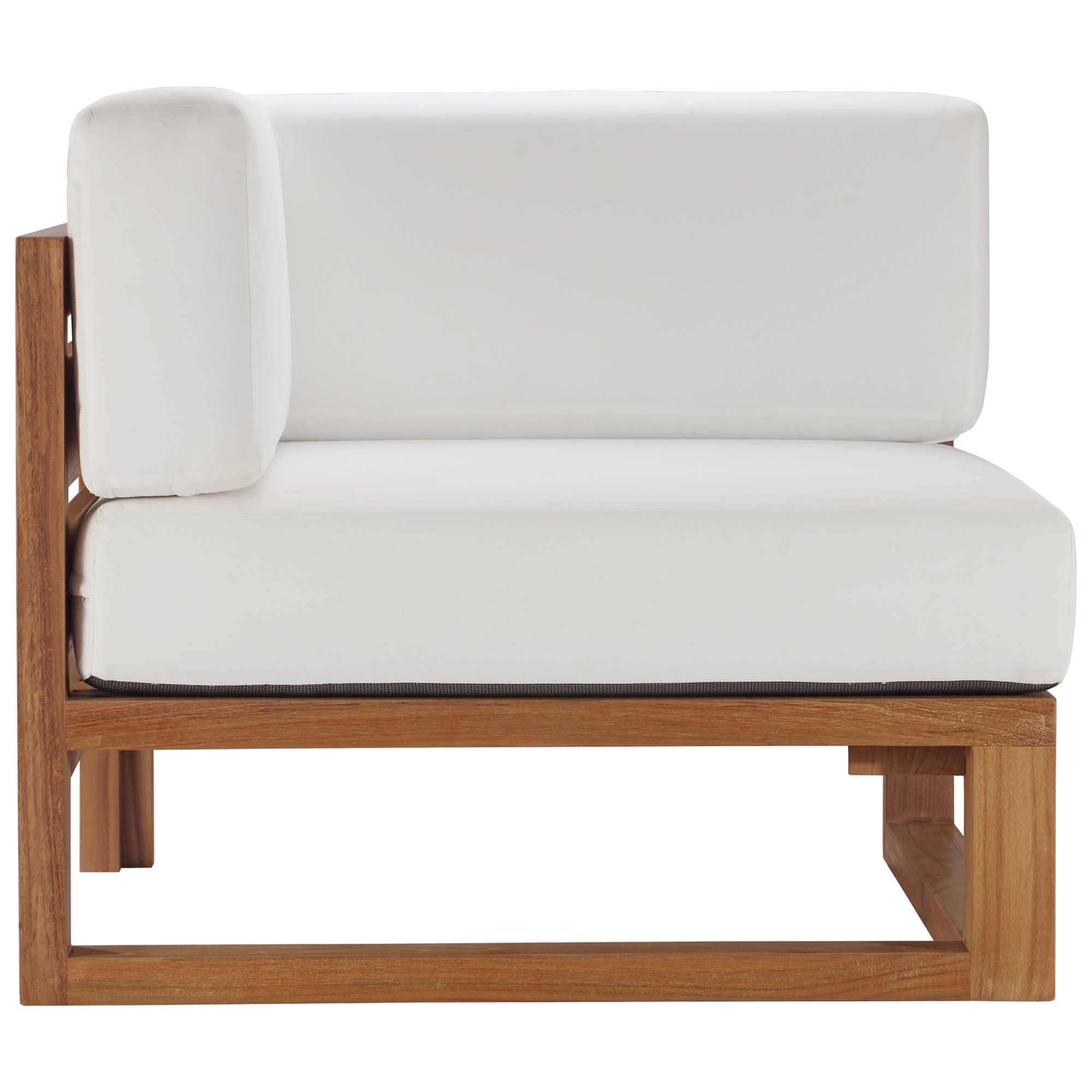 Upland Outdoor Patio Teak Wood Corner Chair in Natural White