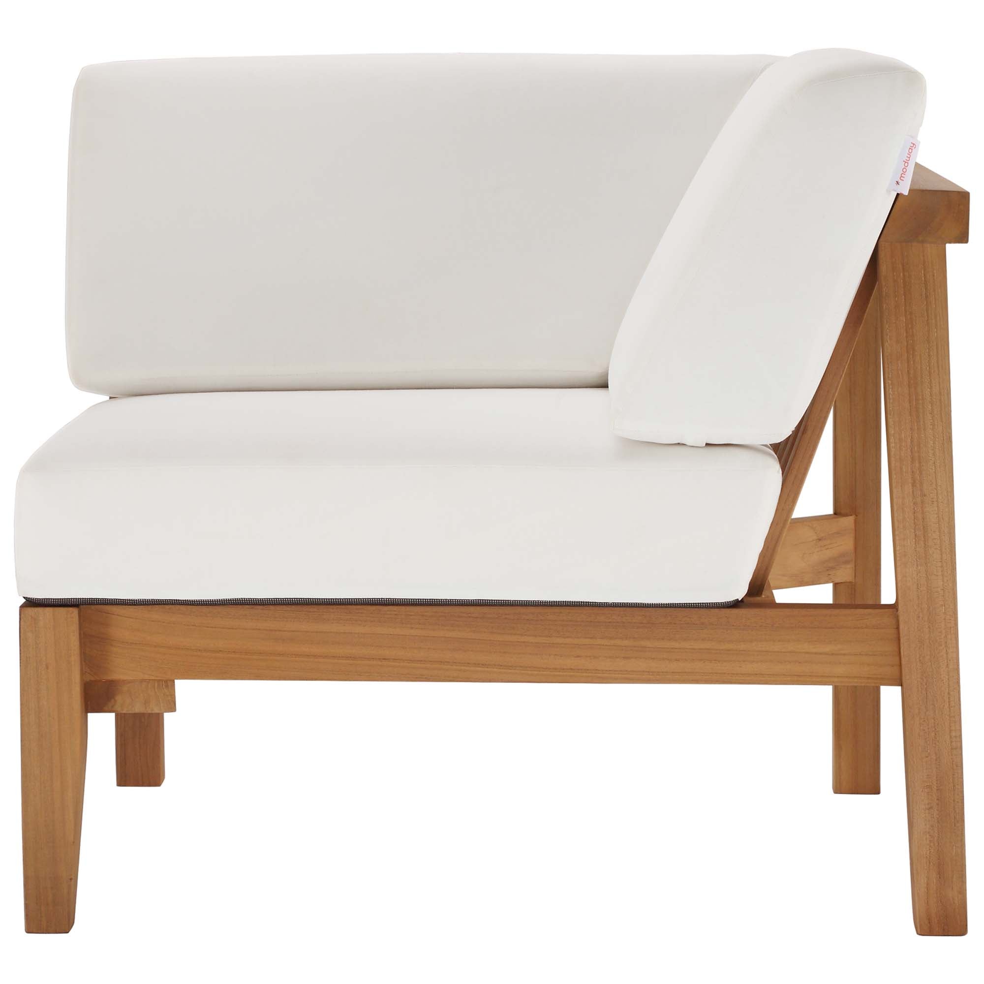 Bayport Outdoor Patio Teak Wood Corner Chair in Natural White