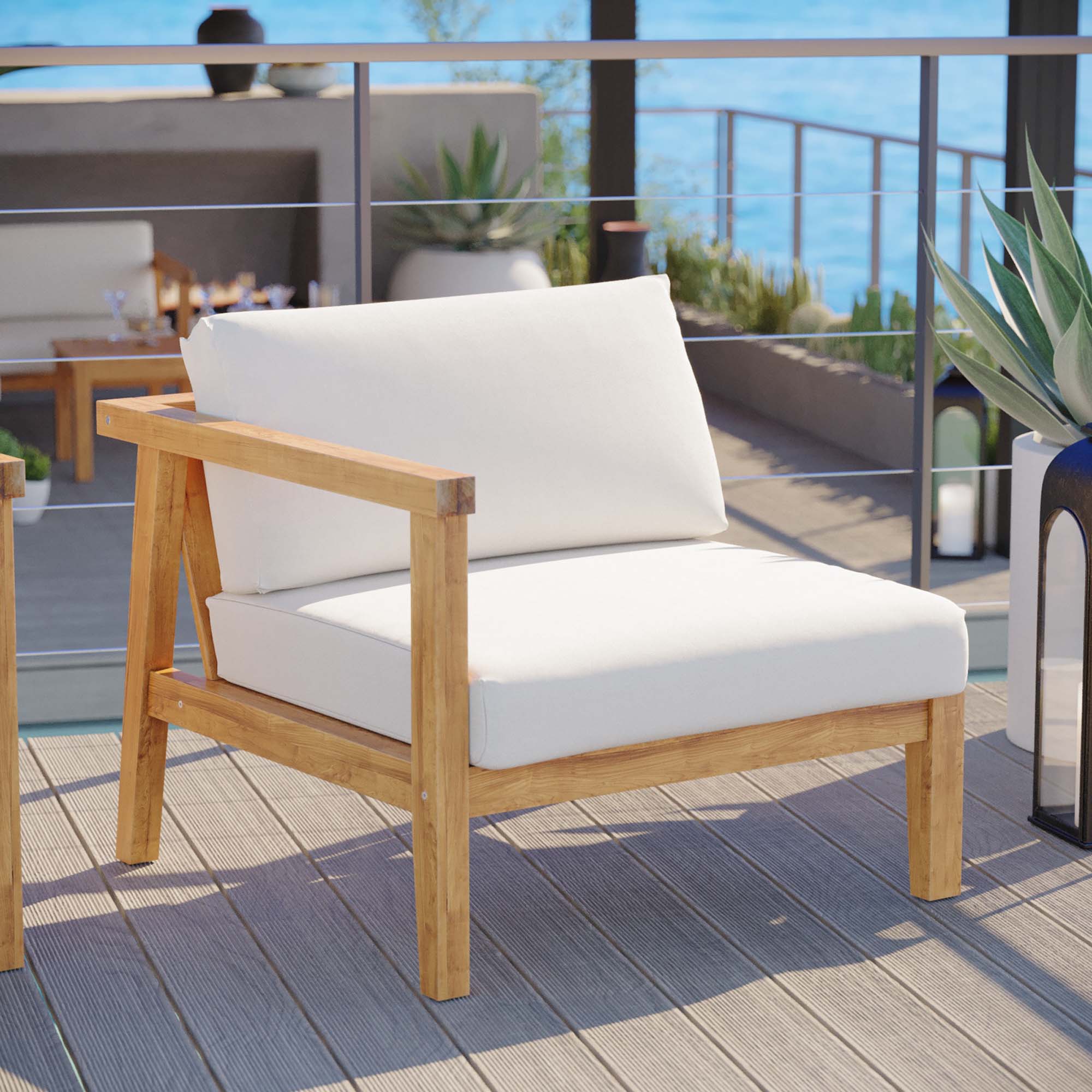 Bayport Outdoor Patio Teak Wood Left-Arm Chair in Natural White