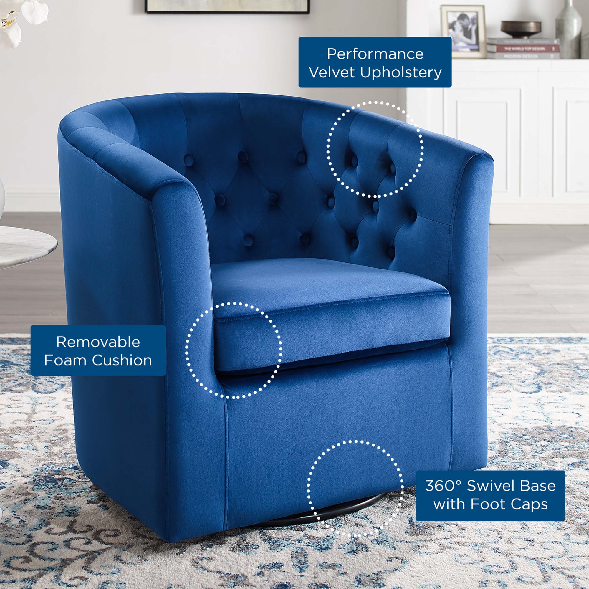 Prospect Tufted Performance Velvet Swivel Armchair