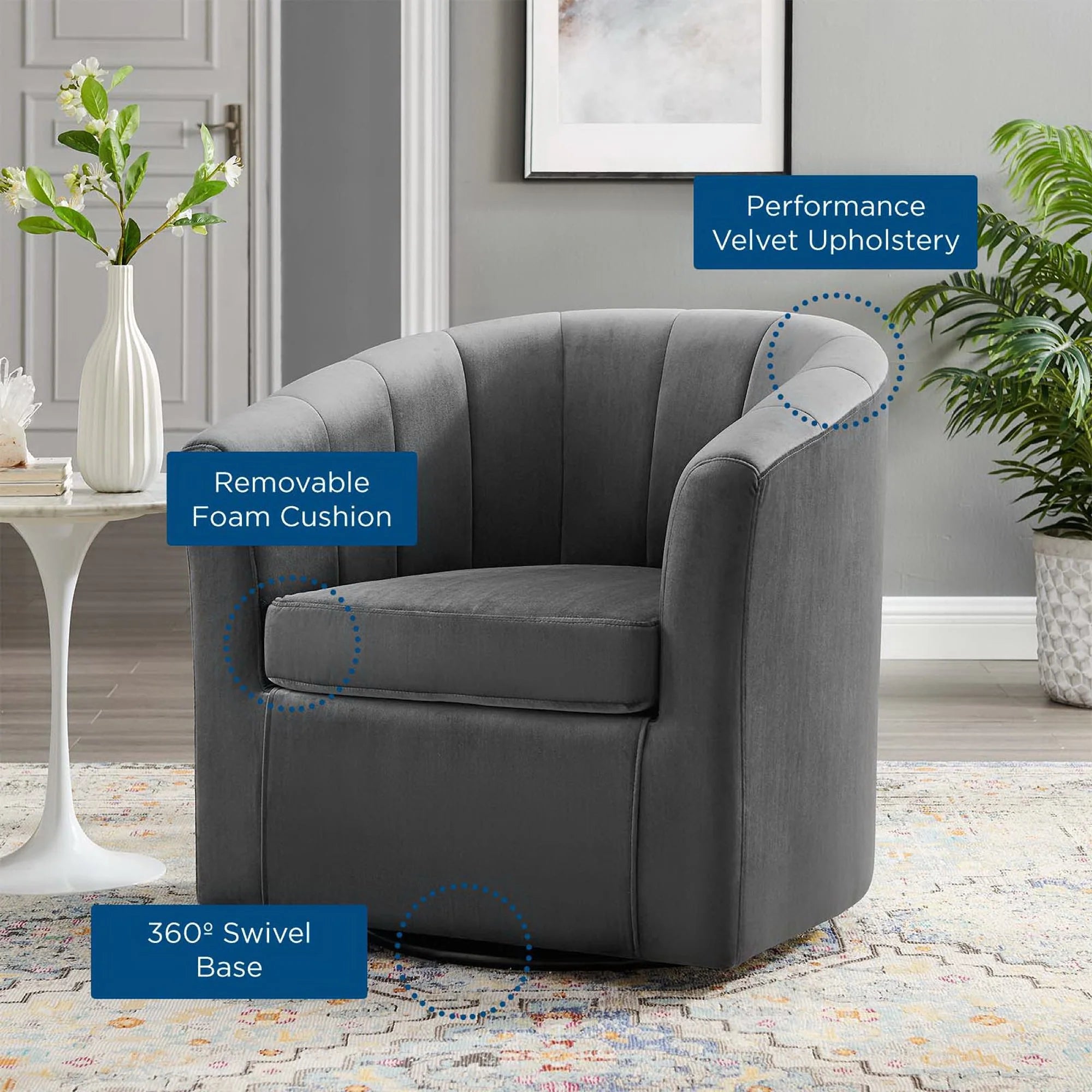 Fauteuil pivotant en velours Prospect Performance