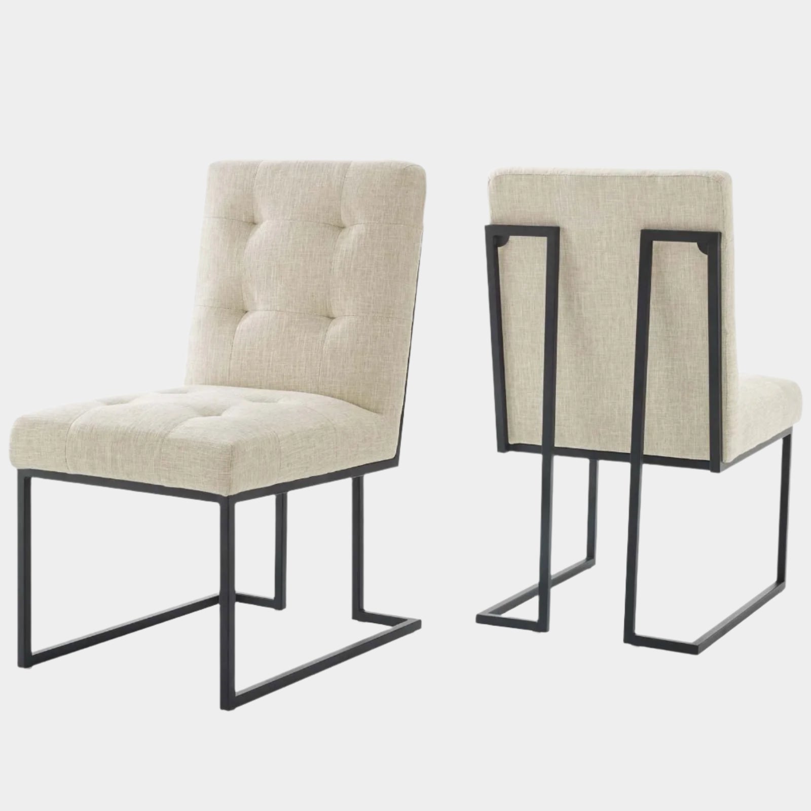 Privy Black Stainless Steel Upholstered Fabric Dining Chair Set of 2