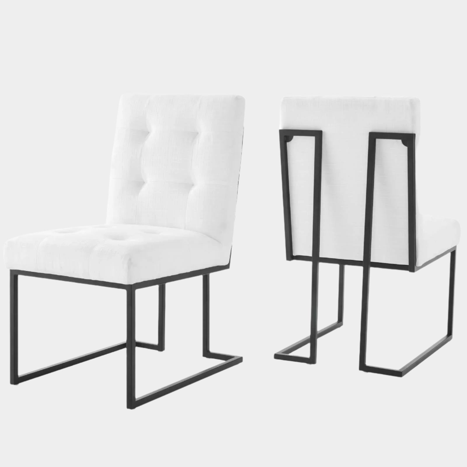 Privy Black Stainless Steel Upholstered Fabric Dining Chair Set of 2