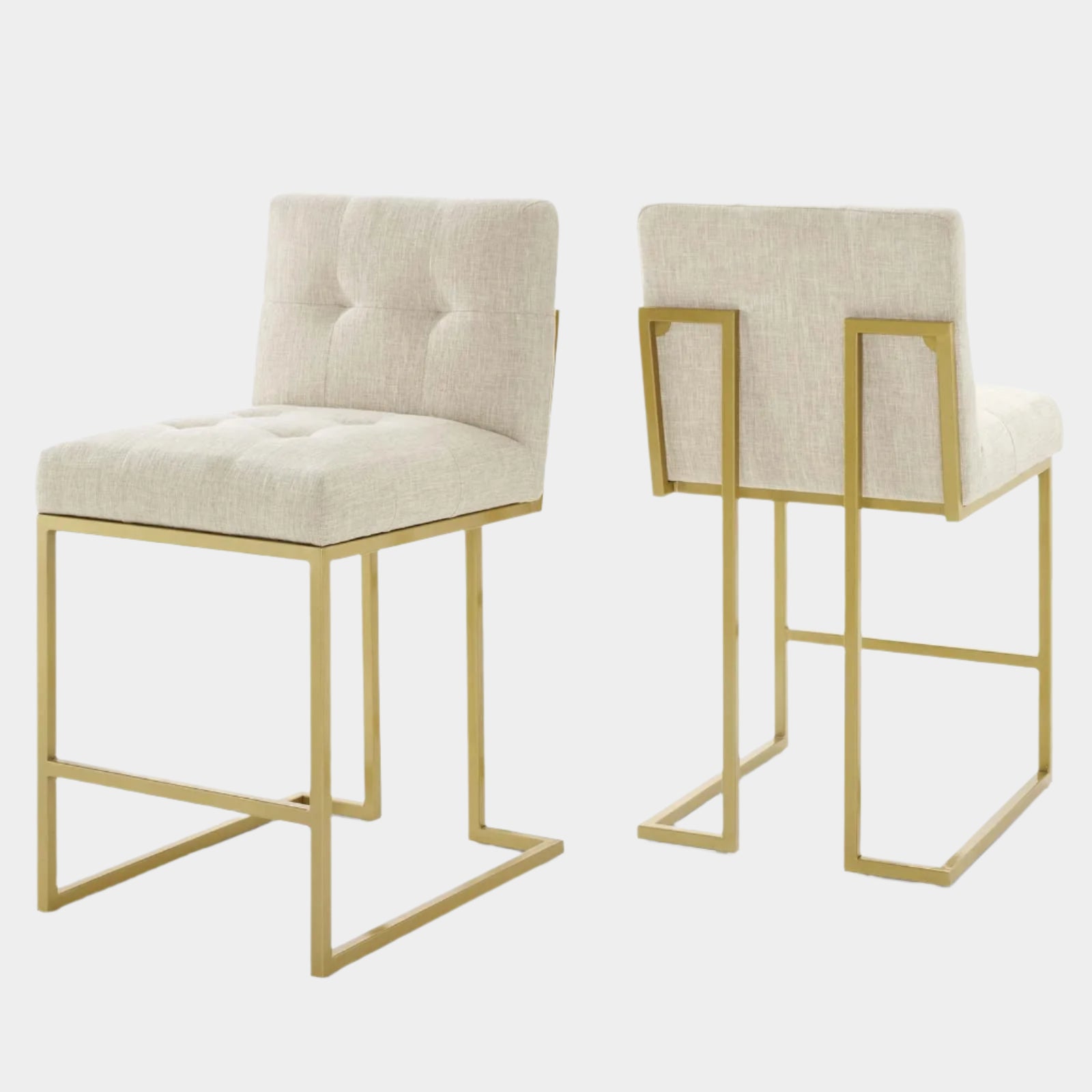 Privy Gold Stainless Steel Upholstered Fabric Counter Stool Set of 2