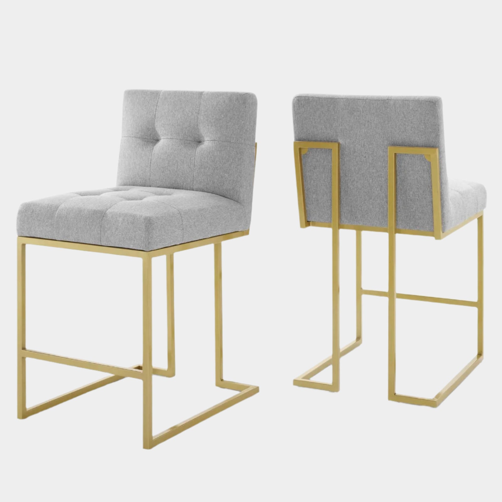 Privy Gold Stainless Steel Upholstered Fabric Counter Stool Set of 2