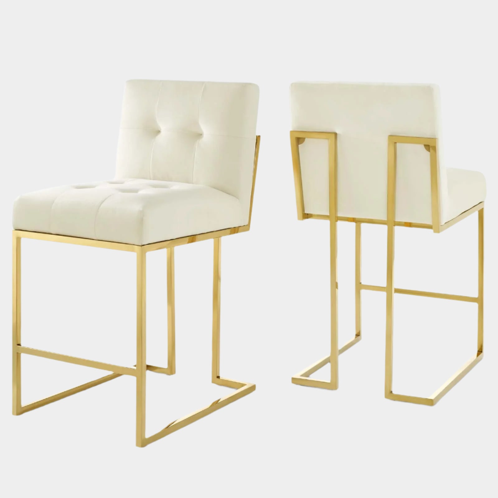 Privy Gold Stainless Steel Performance Velvet Counter Stool Set of 2