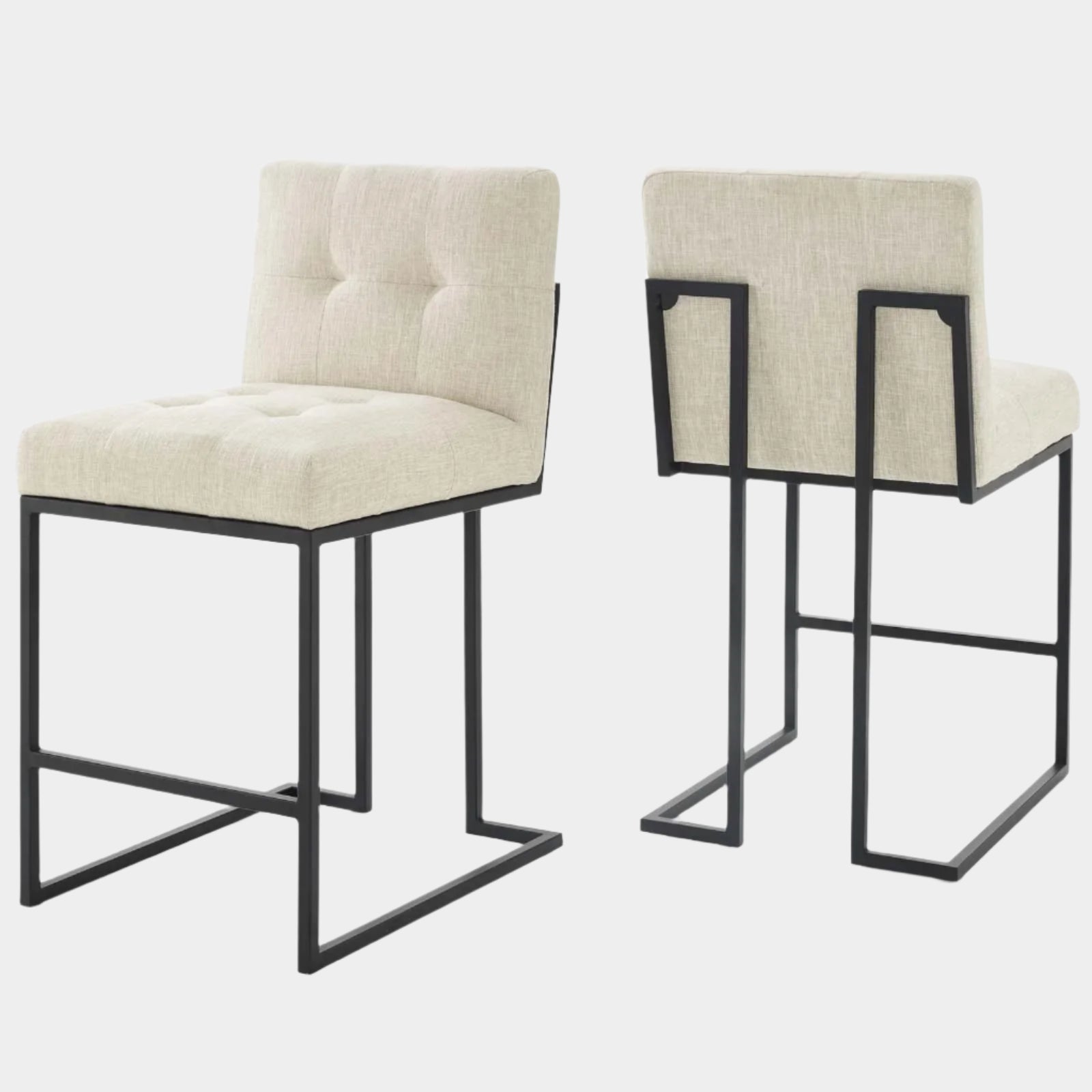 Privy Black Stainless Steel Upholstered Fabric Counter Stool Set of 2