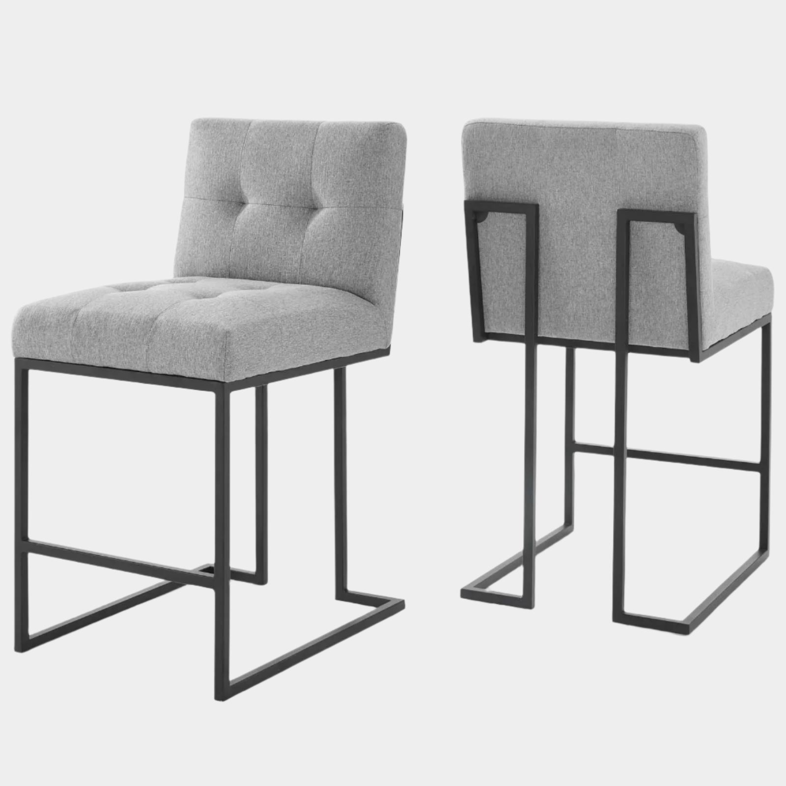 Privy Black Stainless Steel Upholstered Fabric Counter Stool Set of 2