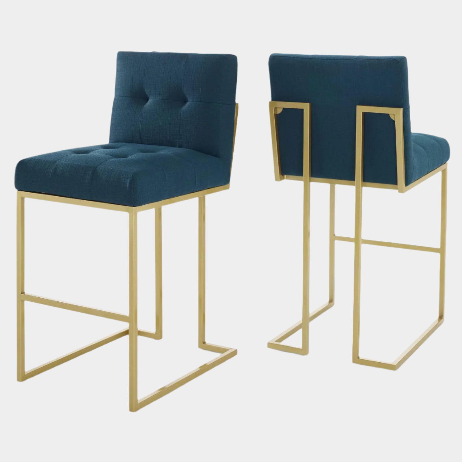 Privy Gold Stainless Steel Upholstered Fabric Bar Stool Set of 2