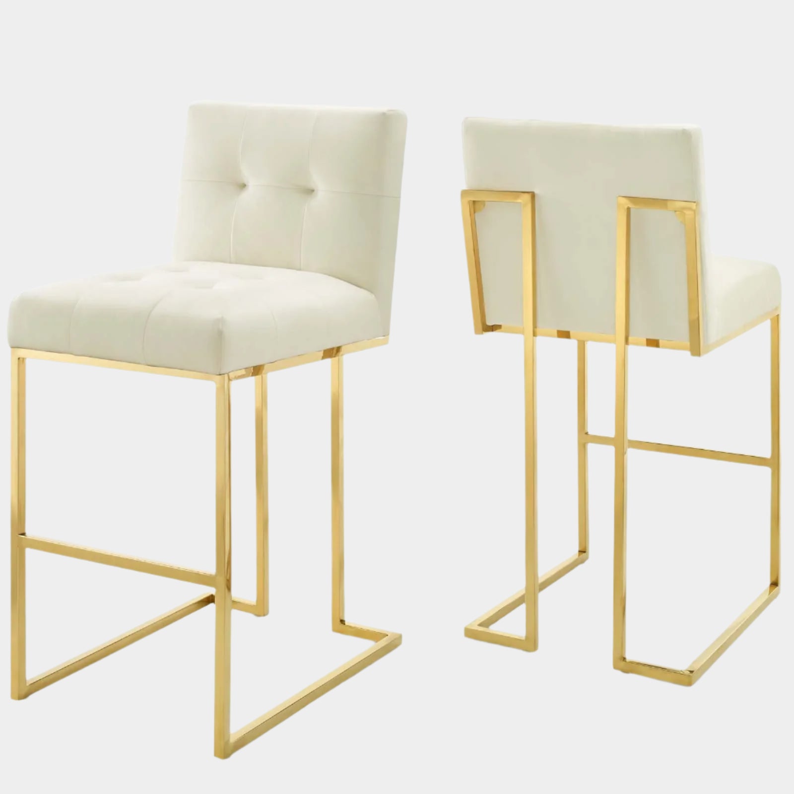 Privy Gold Stainless Steel Performance Velvet Bar Stool Set of 2