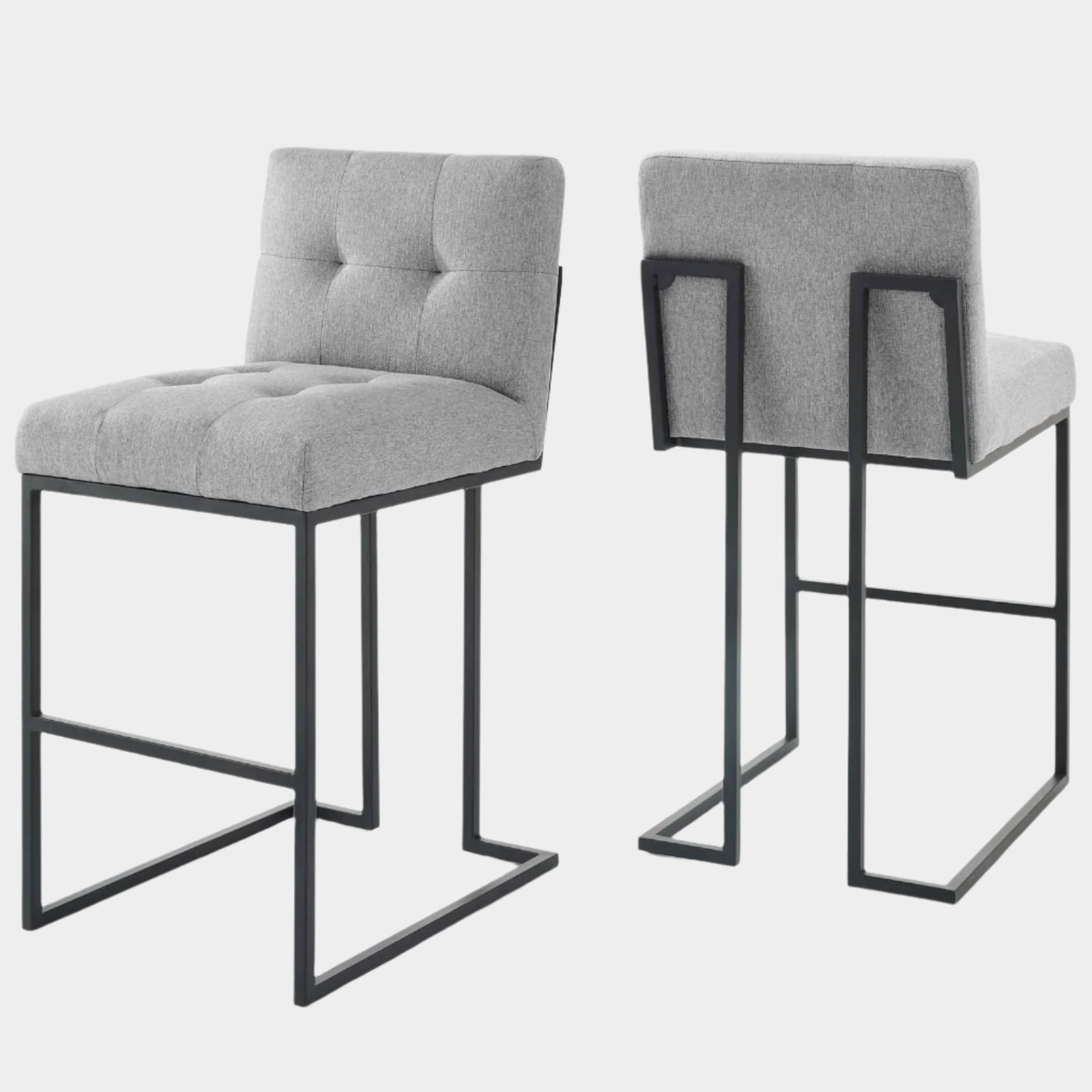 Privy Black Stainless Steel Upholstered Fabric Bar Stool Set of 2