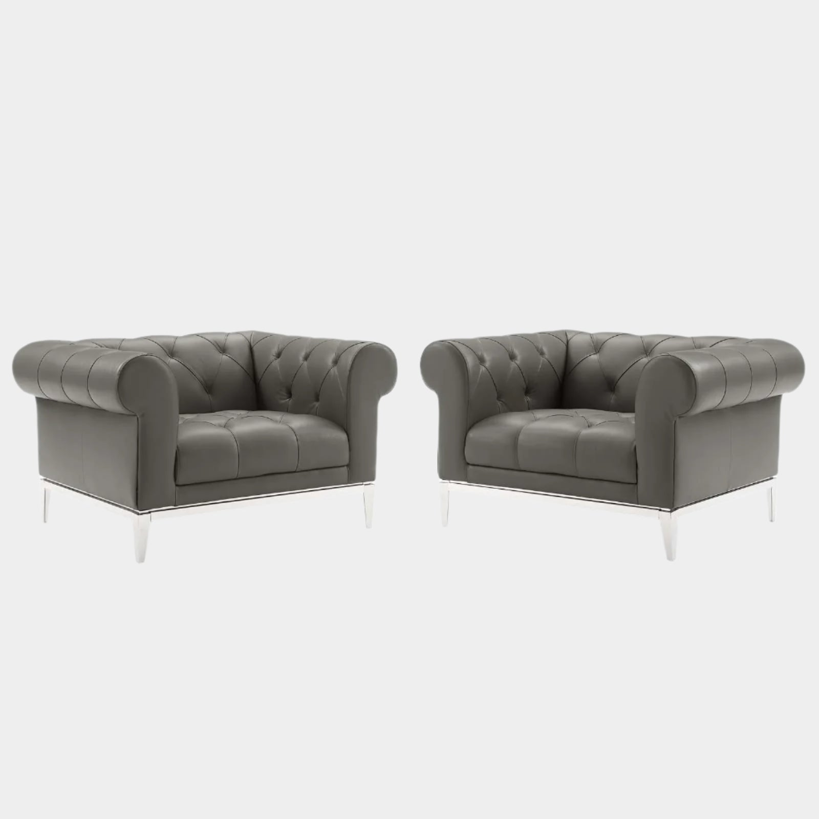 Idyll Tufted Upholstered Leather Armchair Set of 2