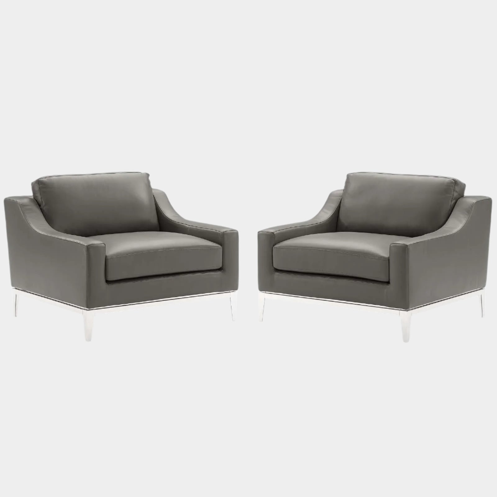 Harness Stainless Steel Base Leather Armchair Set of 2