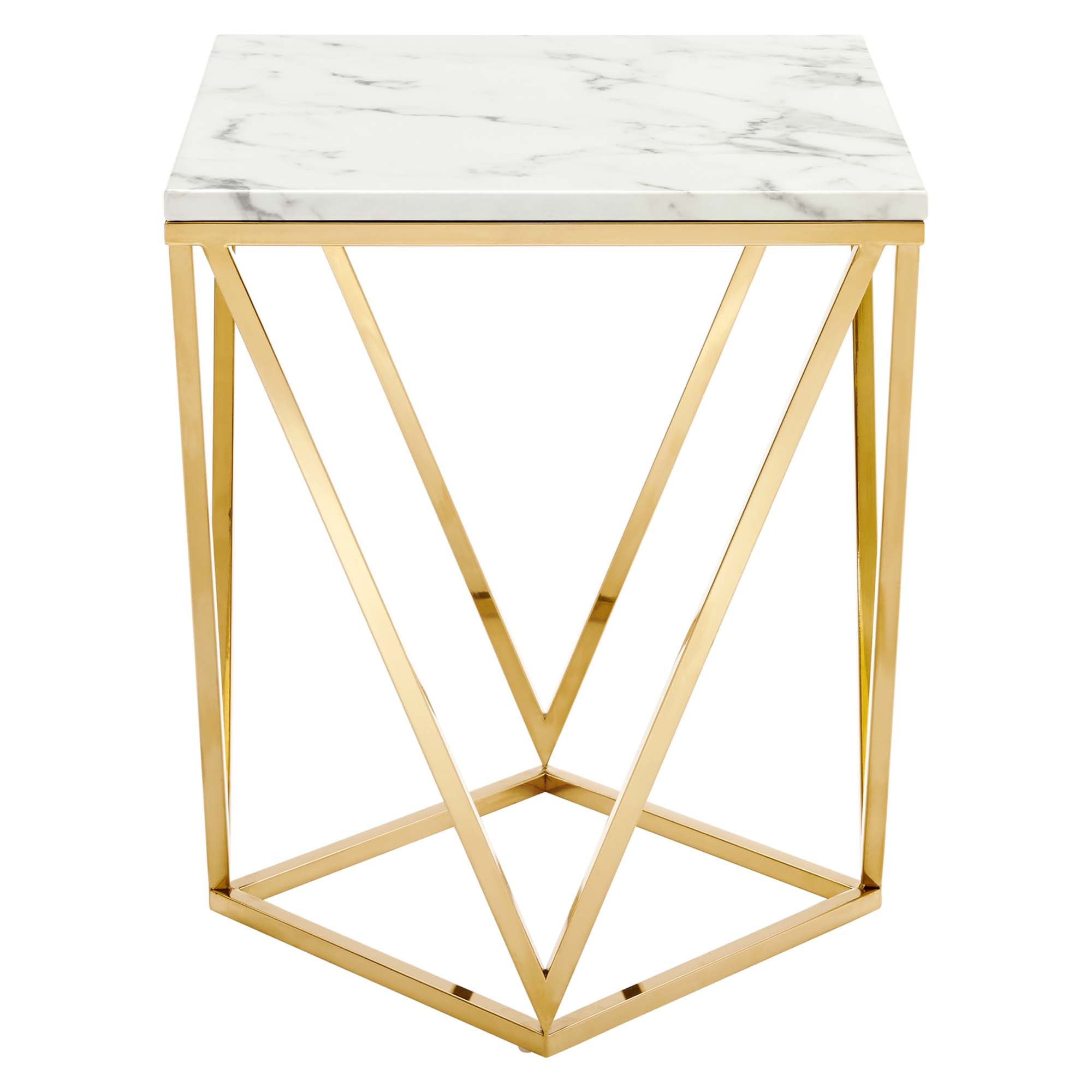 Vertex Gold Metal Stainless Steel End Table in Gold White