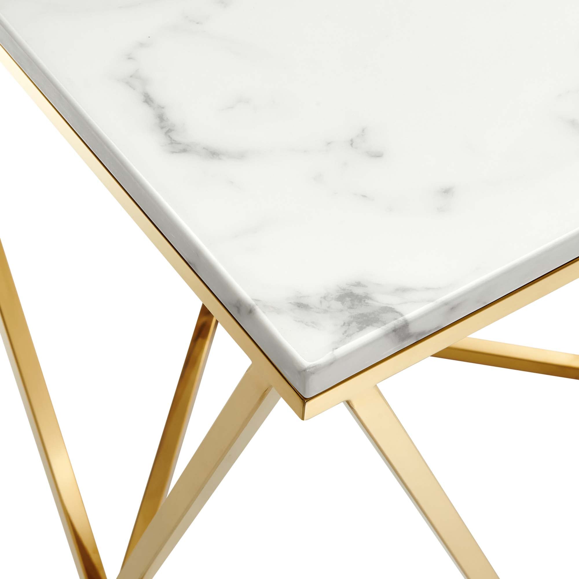 Vertex Gold Metal Stainless Steel End Table in Gold White