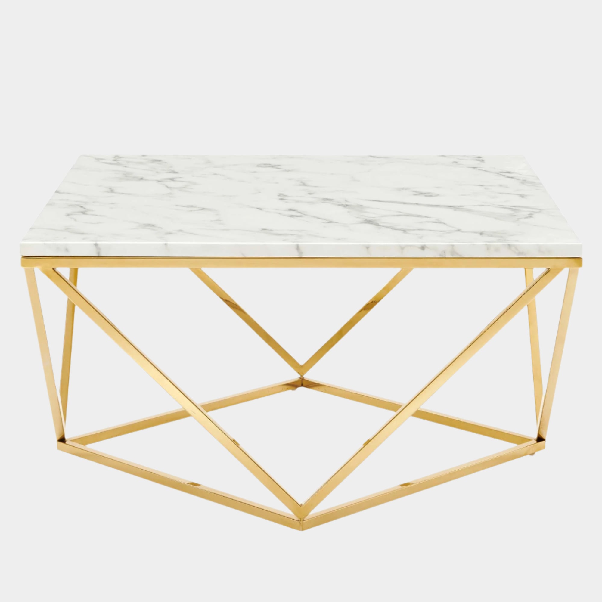 Vertex Gold Metal Stainless Steel Coffee Table in Gold White