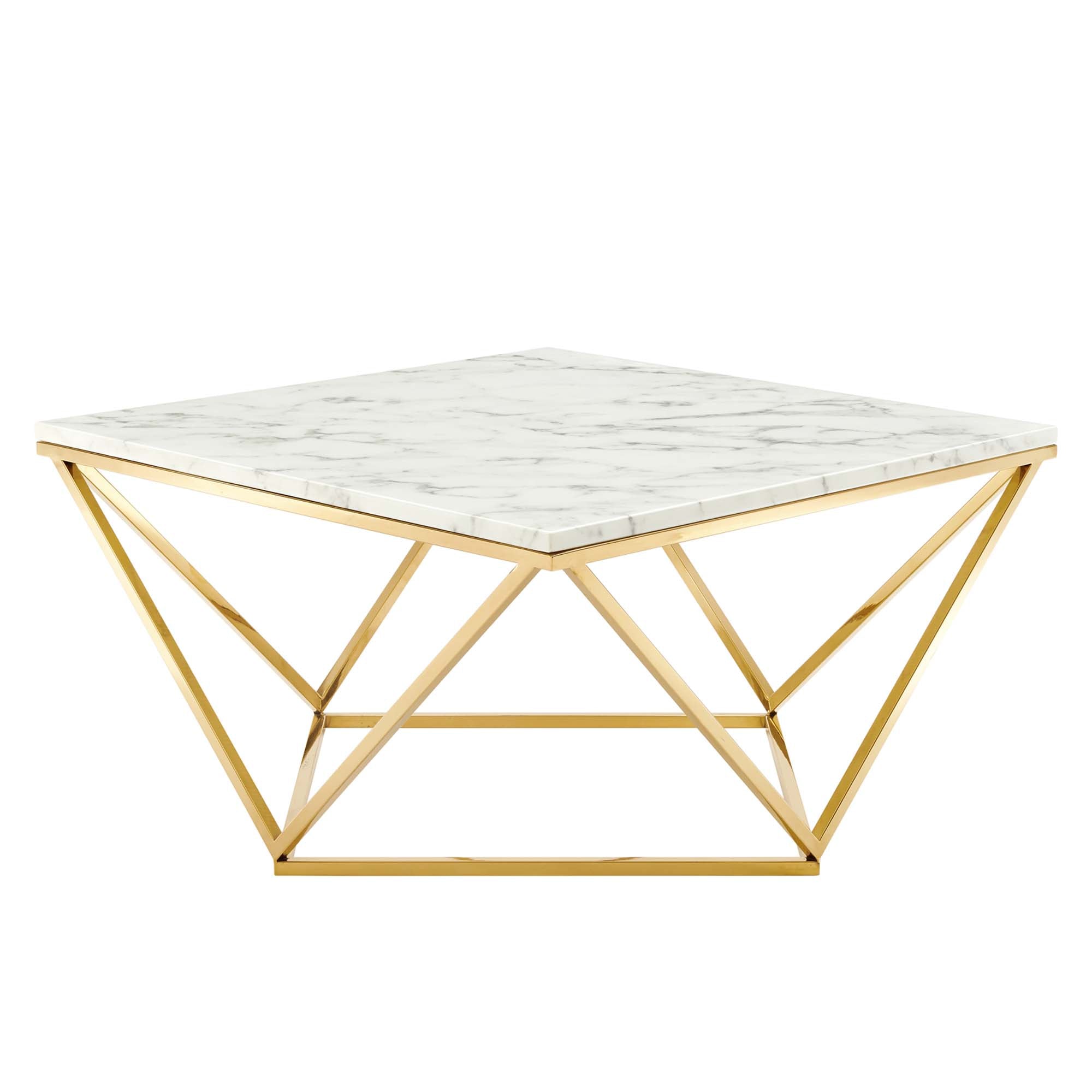 Vertex Gold Metal Stainless Steel Coffee Table in Gold White