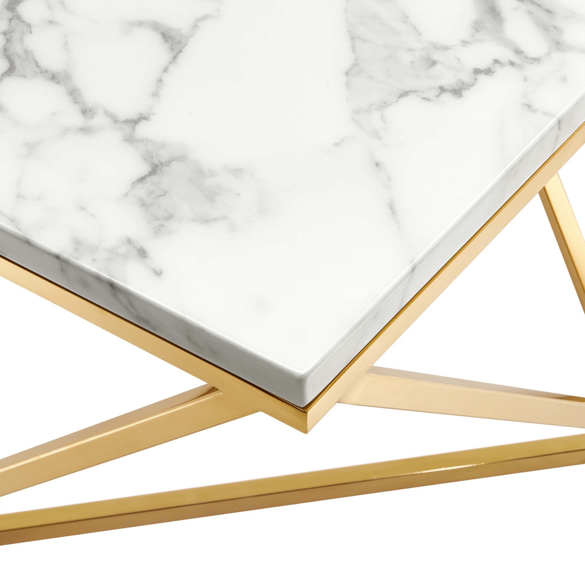 Vertex Gold Metal Stainless Steel Coffee Table in Gold White