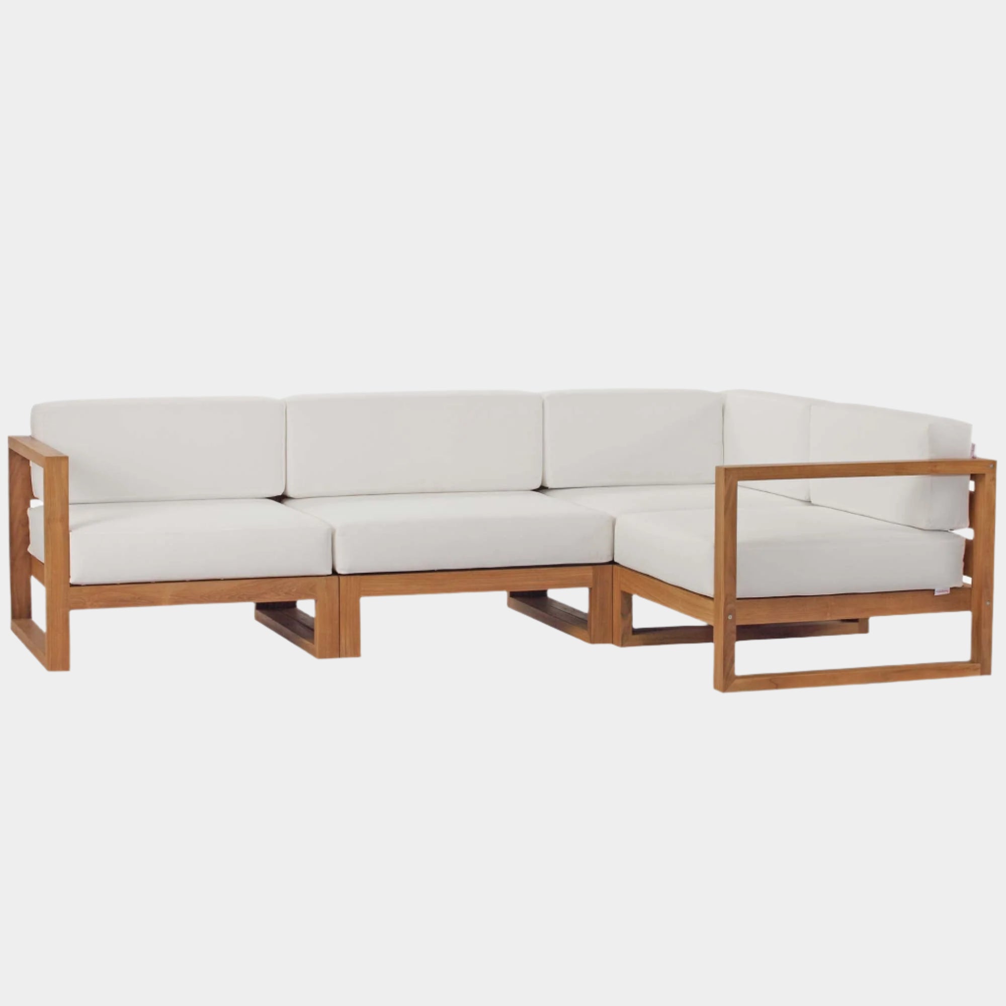 Upland 4-Piece Outdoor Patio Teak Wood Sectional Sofa Set in Natural White