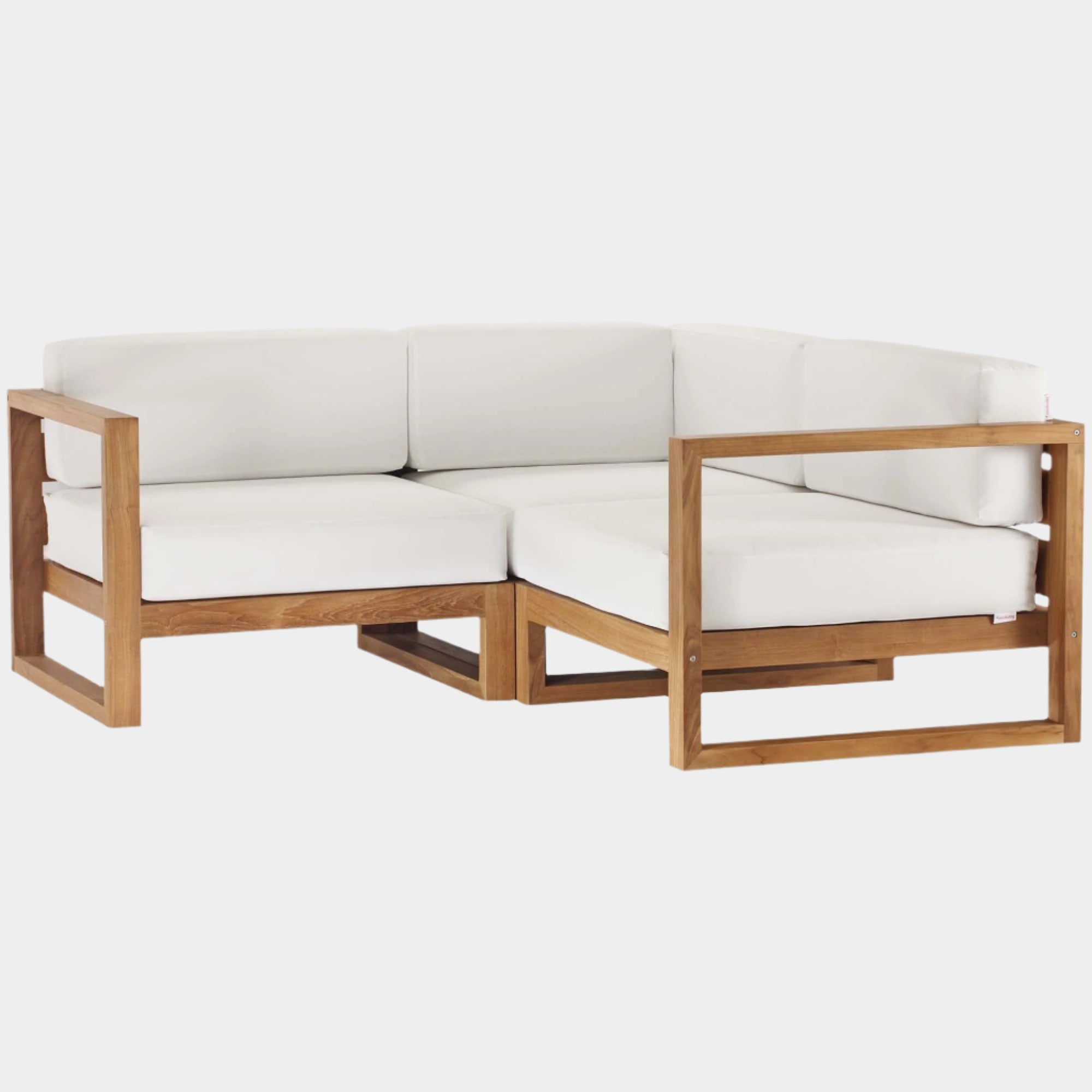 Bayport 3-Piece Outdoor Patio Teak Wood Sectional Sofa Set in Natural White