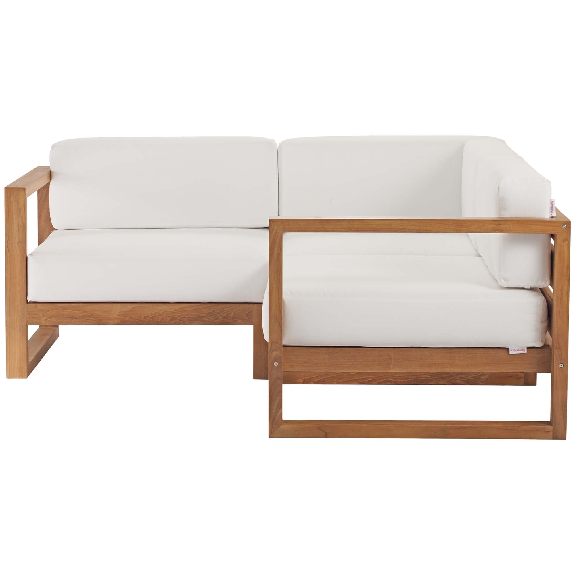 Upland 3-Piece Outdoor Patio Teak Wood Sectional Sofa Set in Natural White