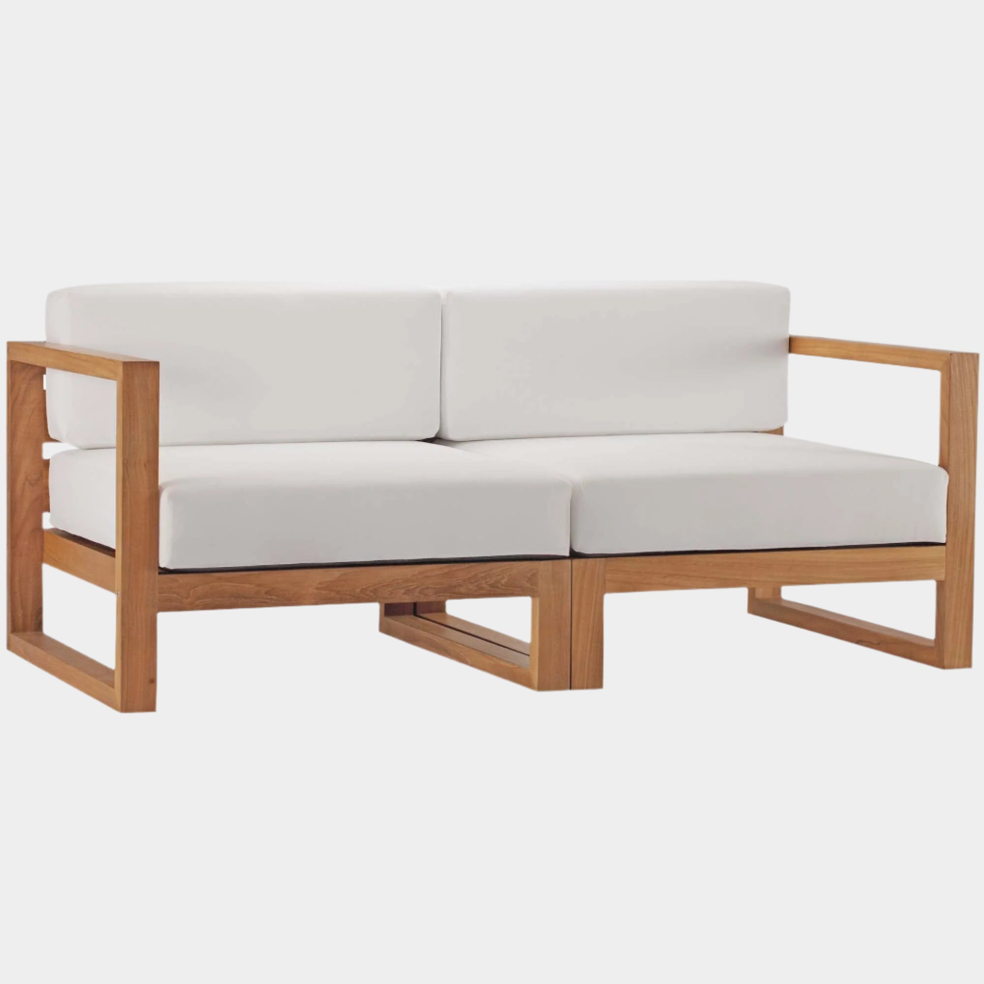 Upland 2-Piece Outdoor Patio Teak Wood Sectional Sofa Loveseat in Natural White