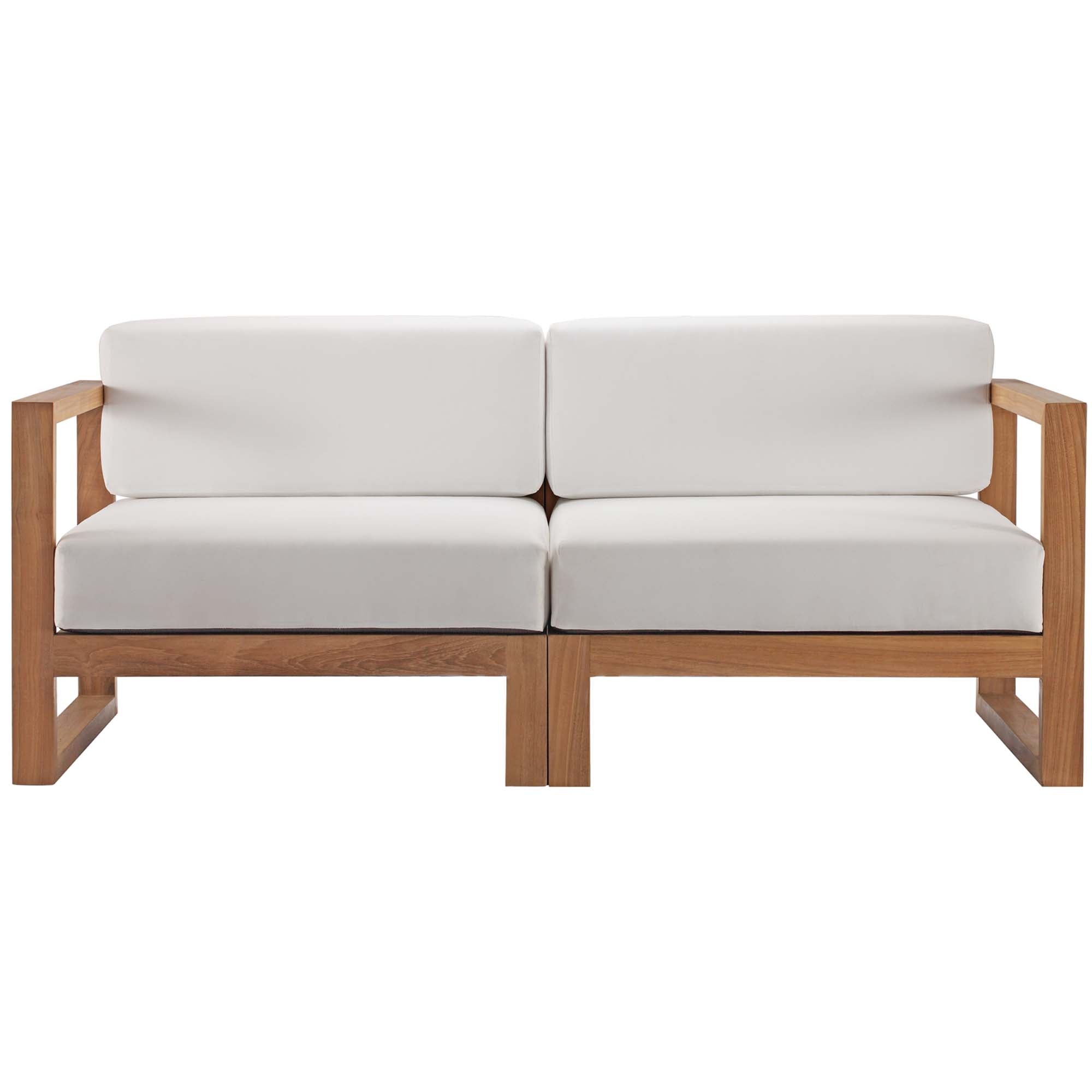 Upland 2-Piece Outdoor Patio Teak Wood Sectional Sofa Loveseat in Natural White