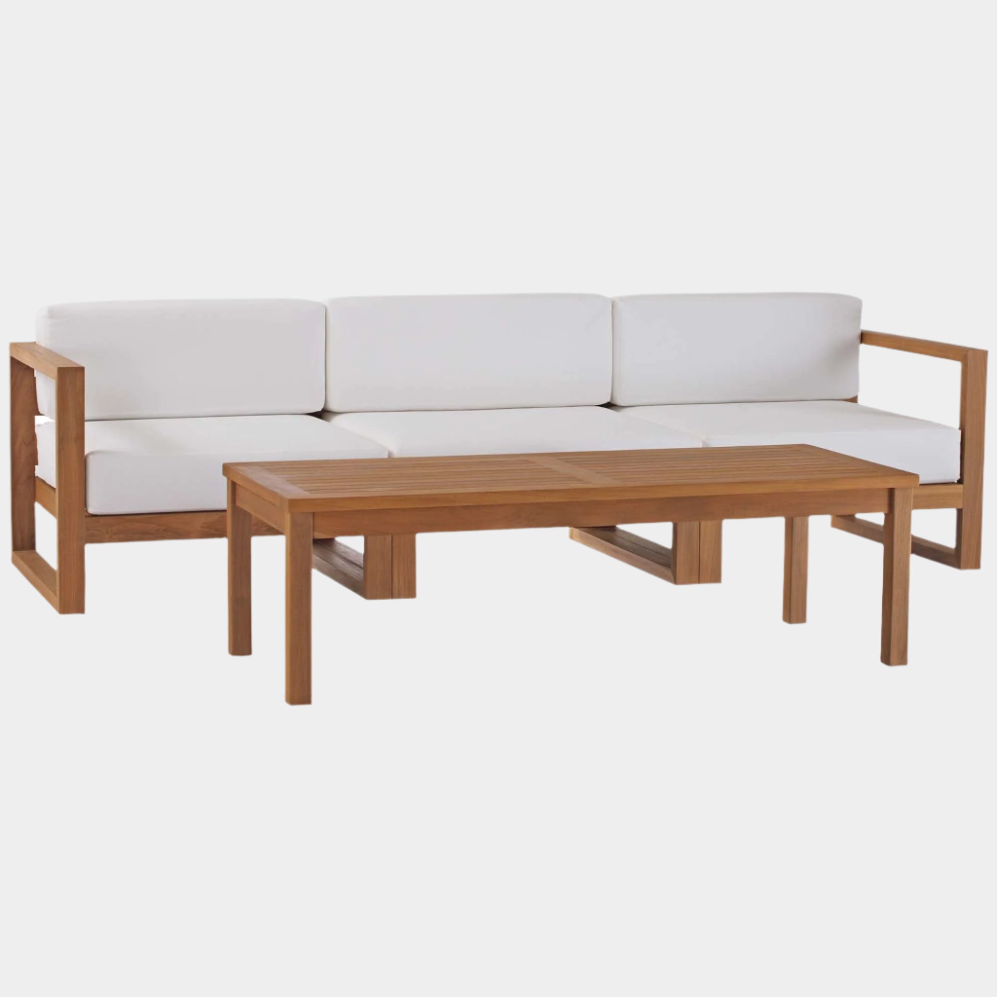 Upland 4-Piece Outdoor Patio Teak Wood Furniture Set in Natural White