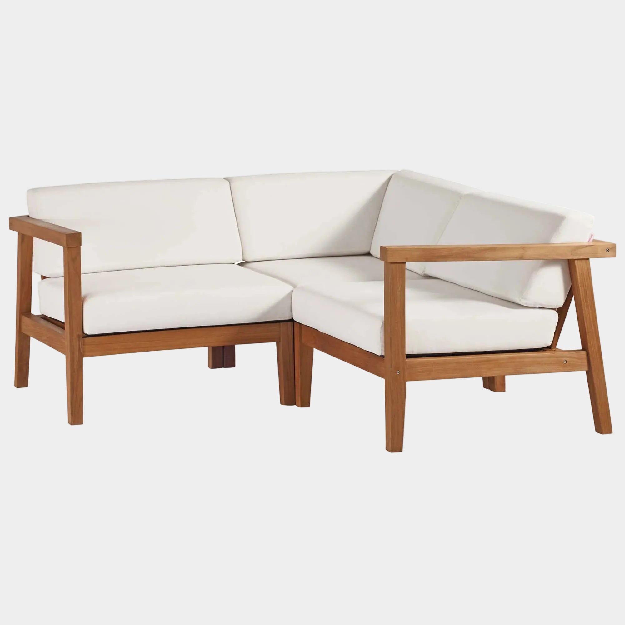Bayport 3-Piece Outdoor Patio Teak Wood Sectional Sofa Set in Natural White