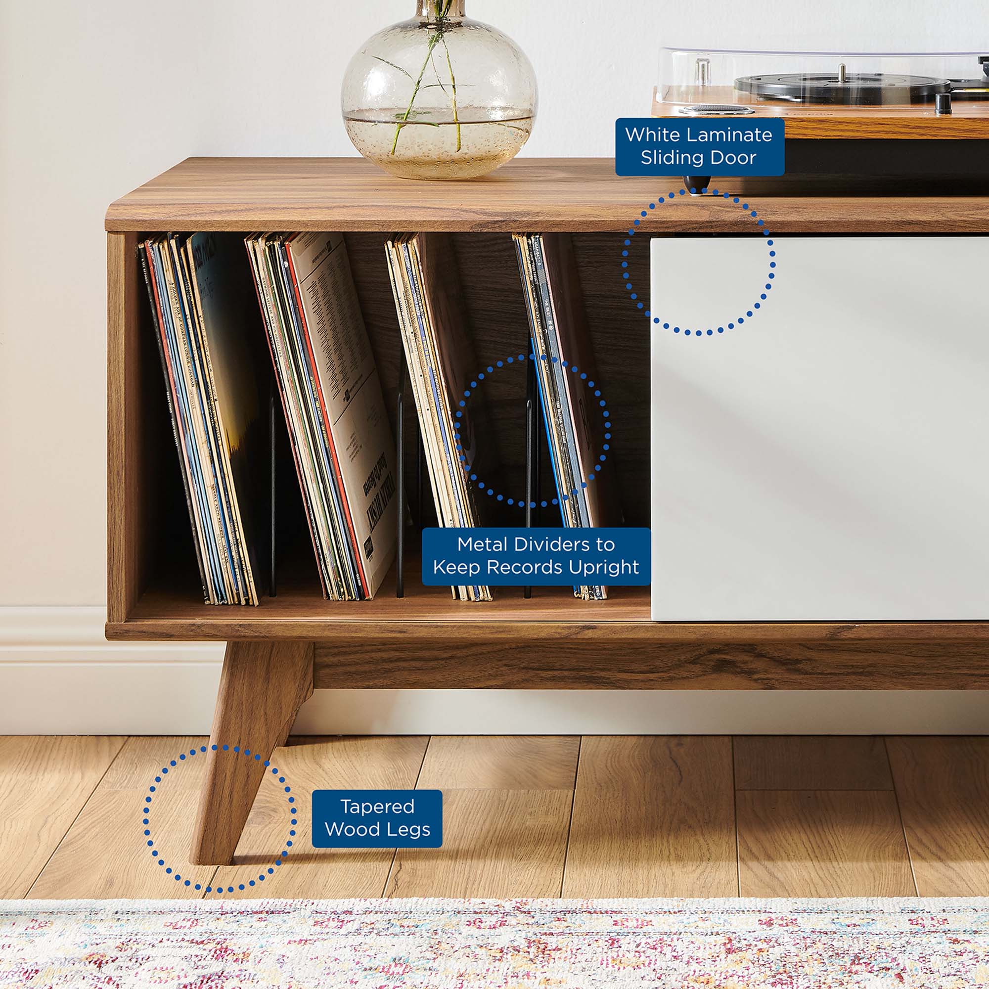 Envision Vinyl Record Display Stand in Walnut White