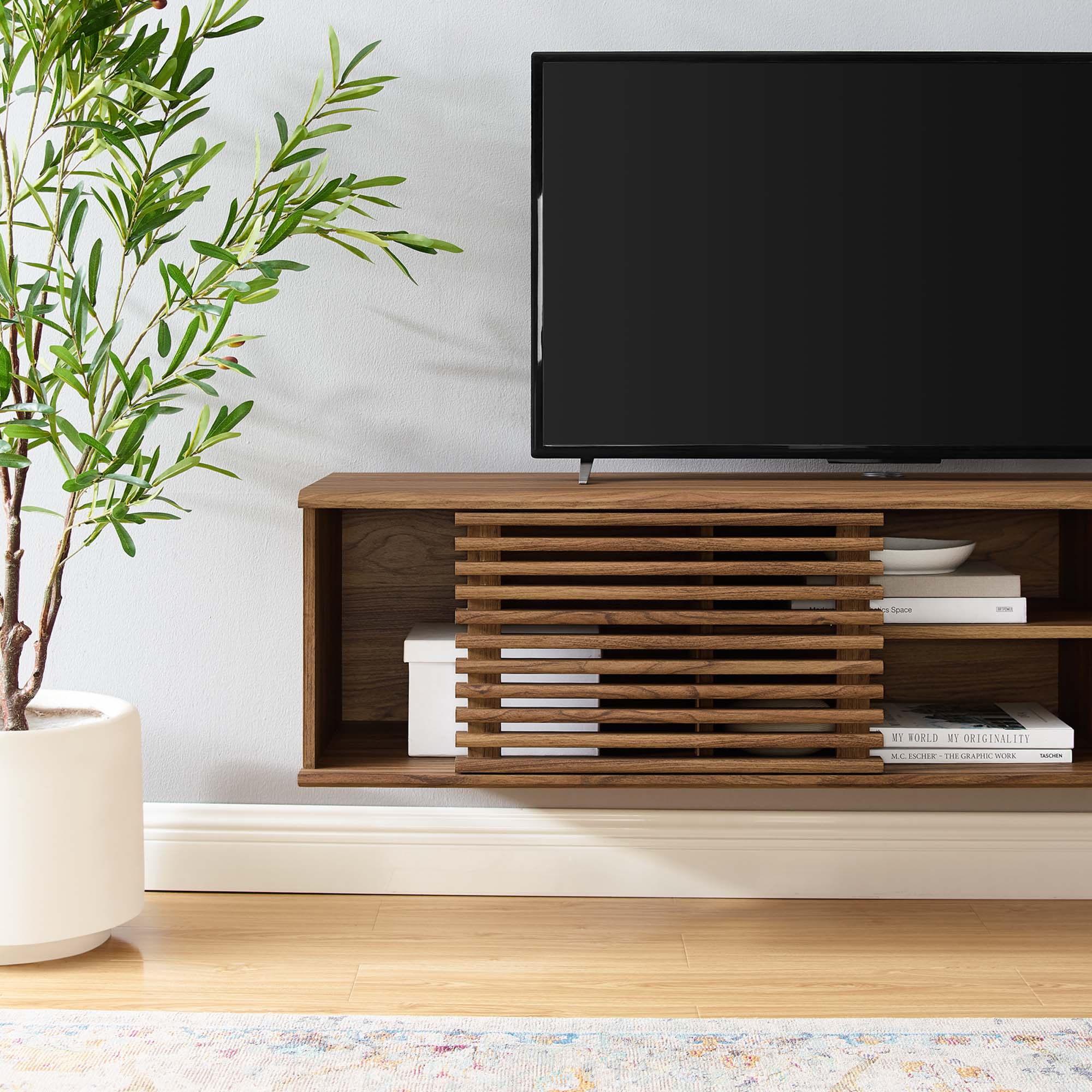 Render 60" Wall-Mount Media Console TV Stand in Walnut