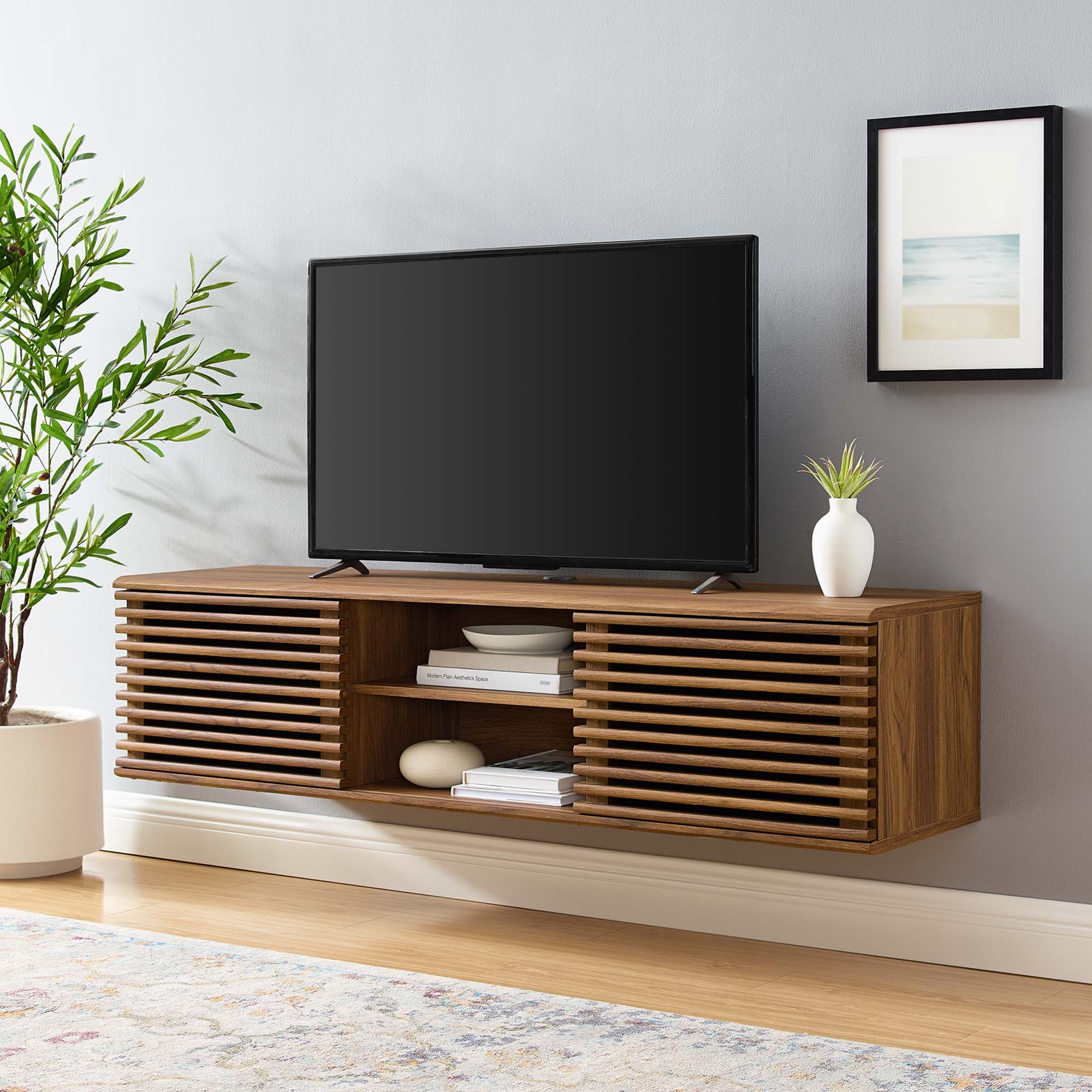 Render 60" Wall-Mount Media Console TV Stand in Walnut