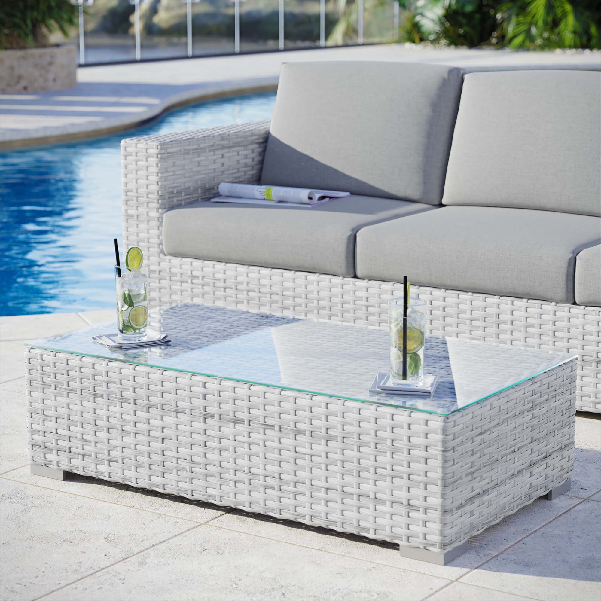 Convene Outdoor Patio Coffee Table in Light Gray