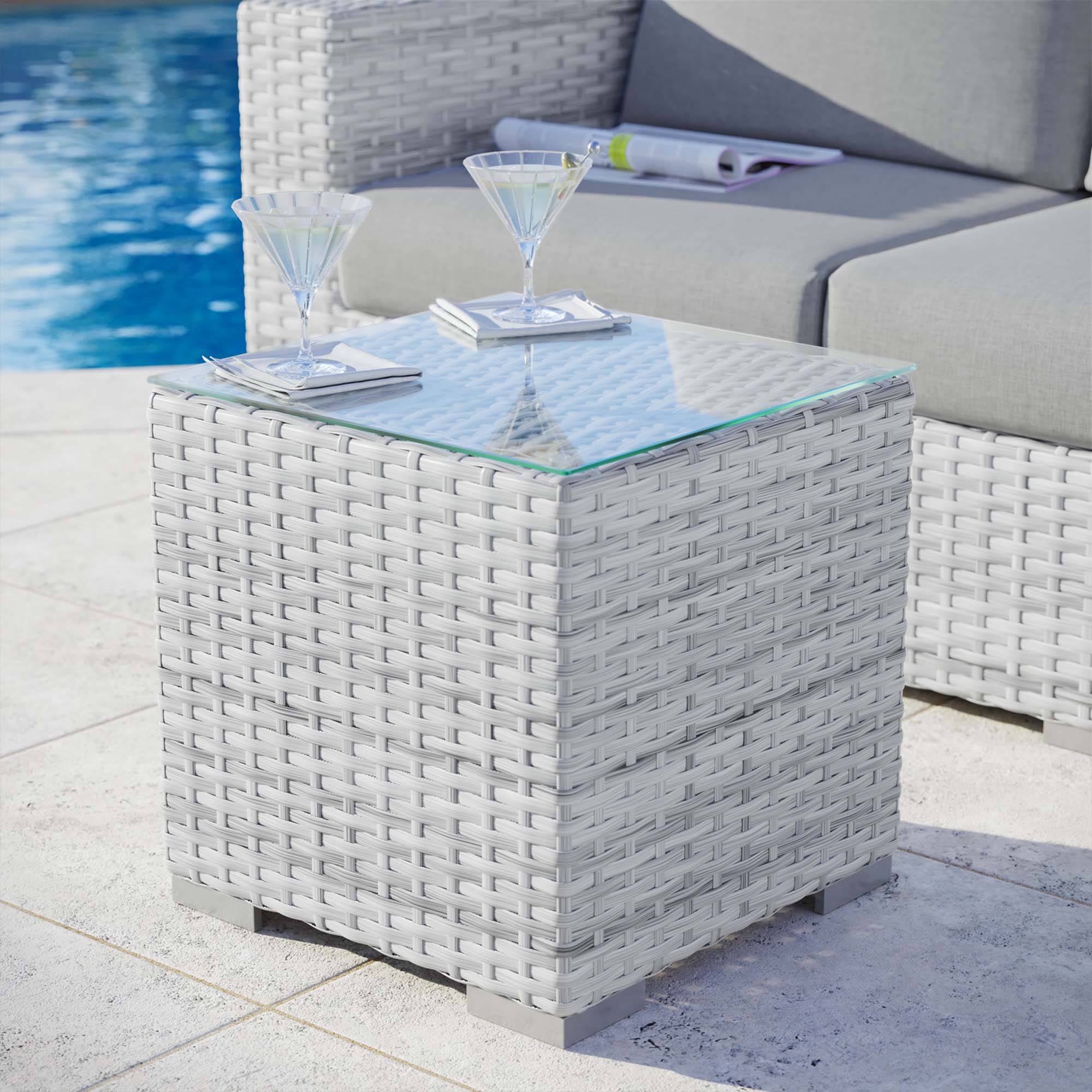 Convene Outdoor Patio Side Table in Light Gray