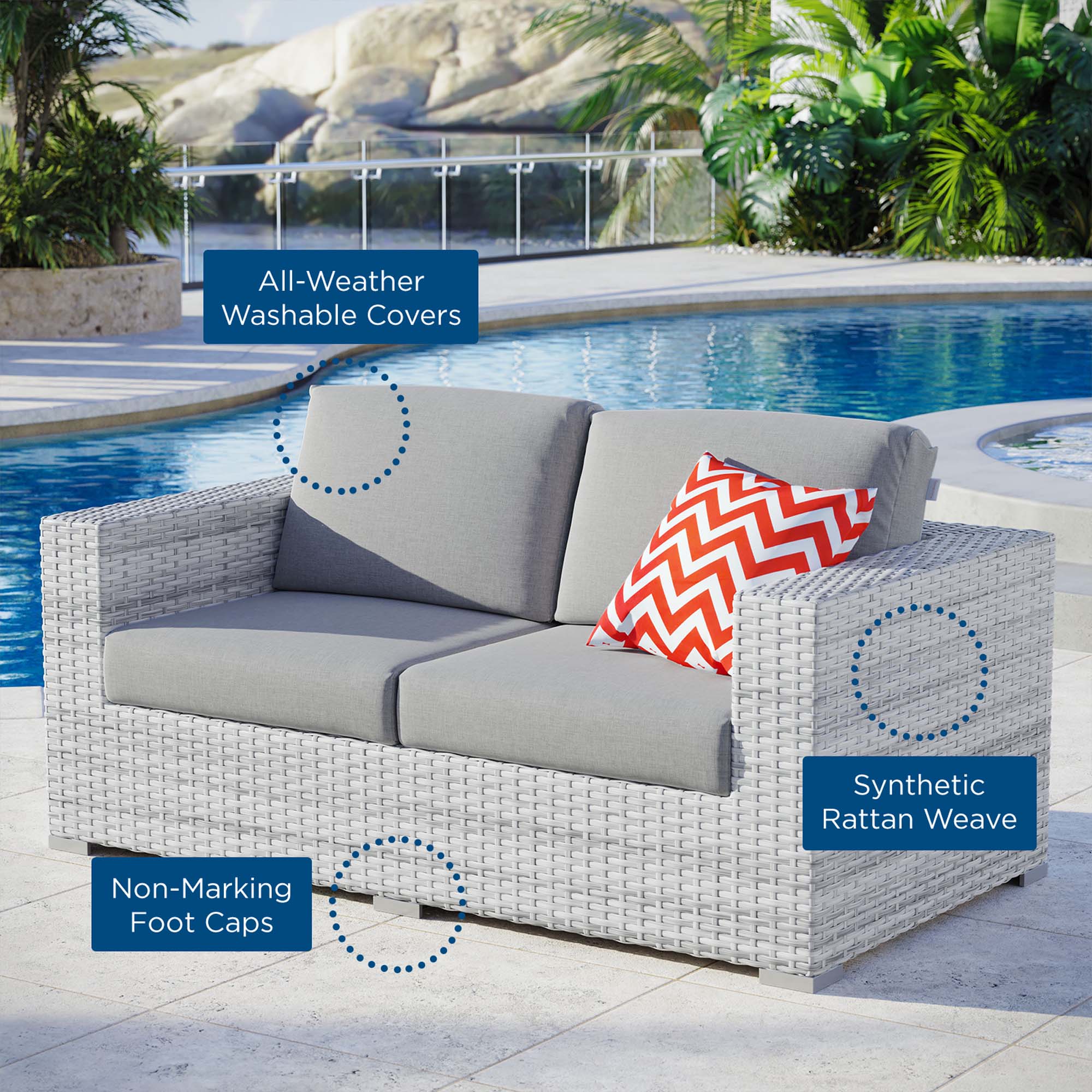 Convene Outdoor Patio Loveseat in Light Gray