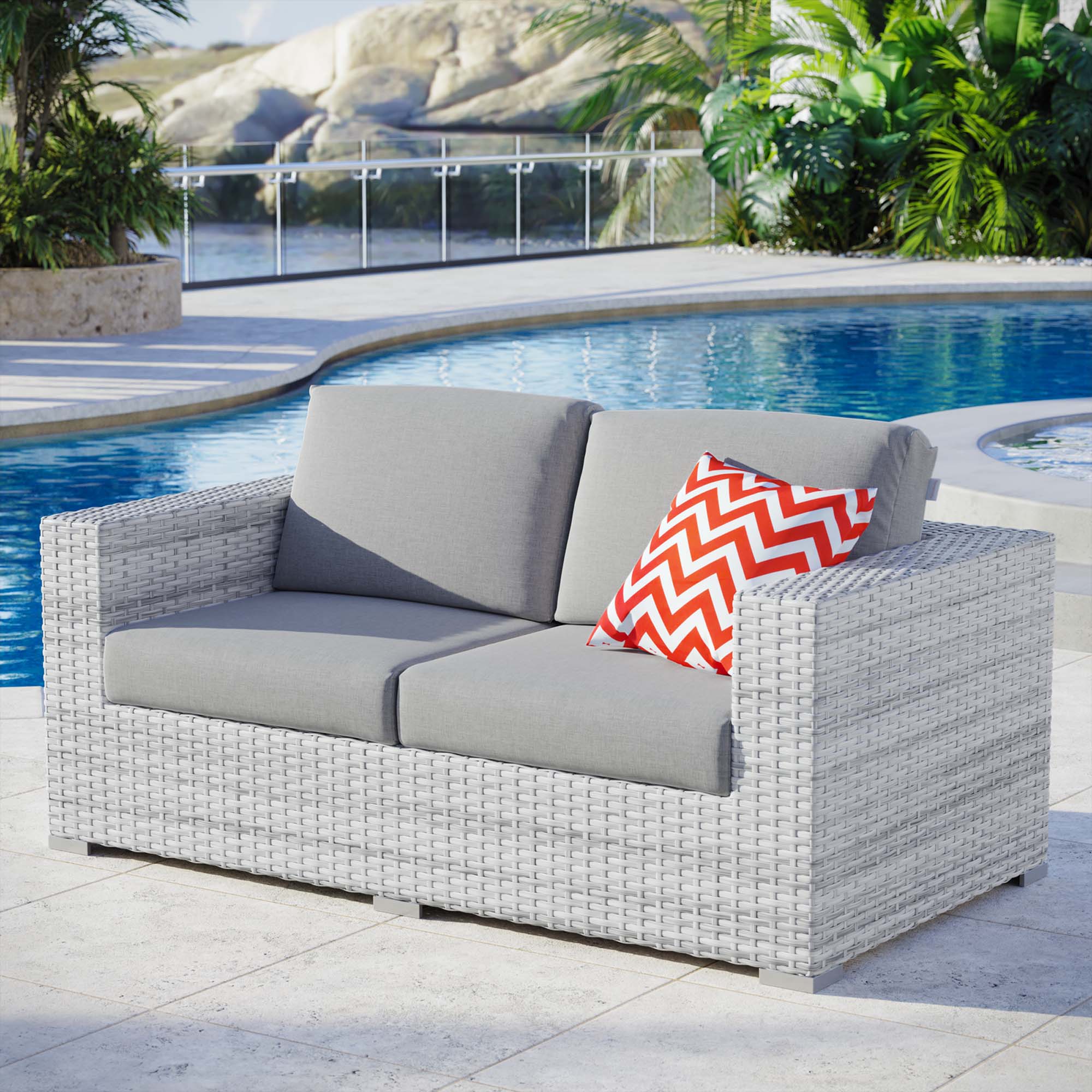 Convene Outdoor Patio Loveseat in Light Gray