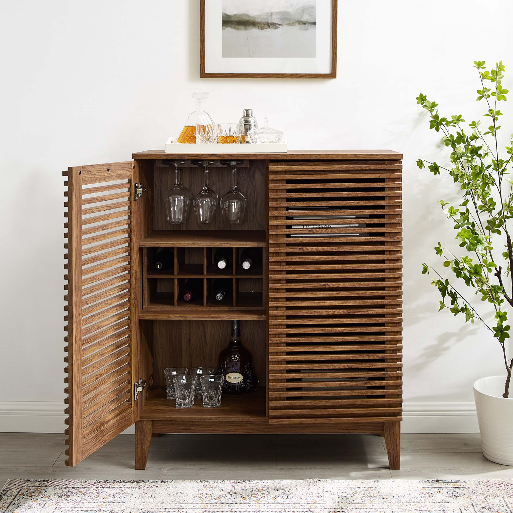 Render Bar Cabinet in Walnut