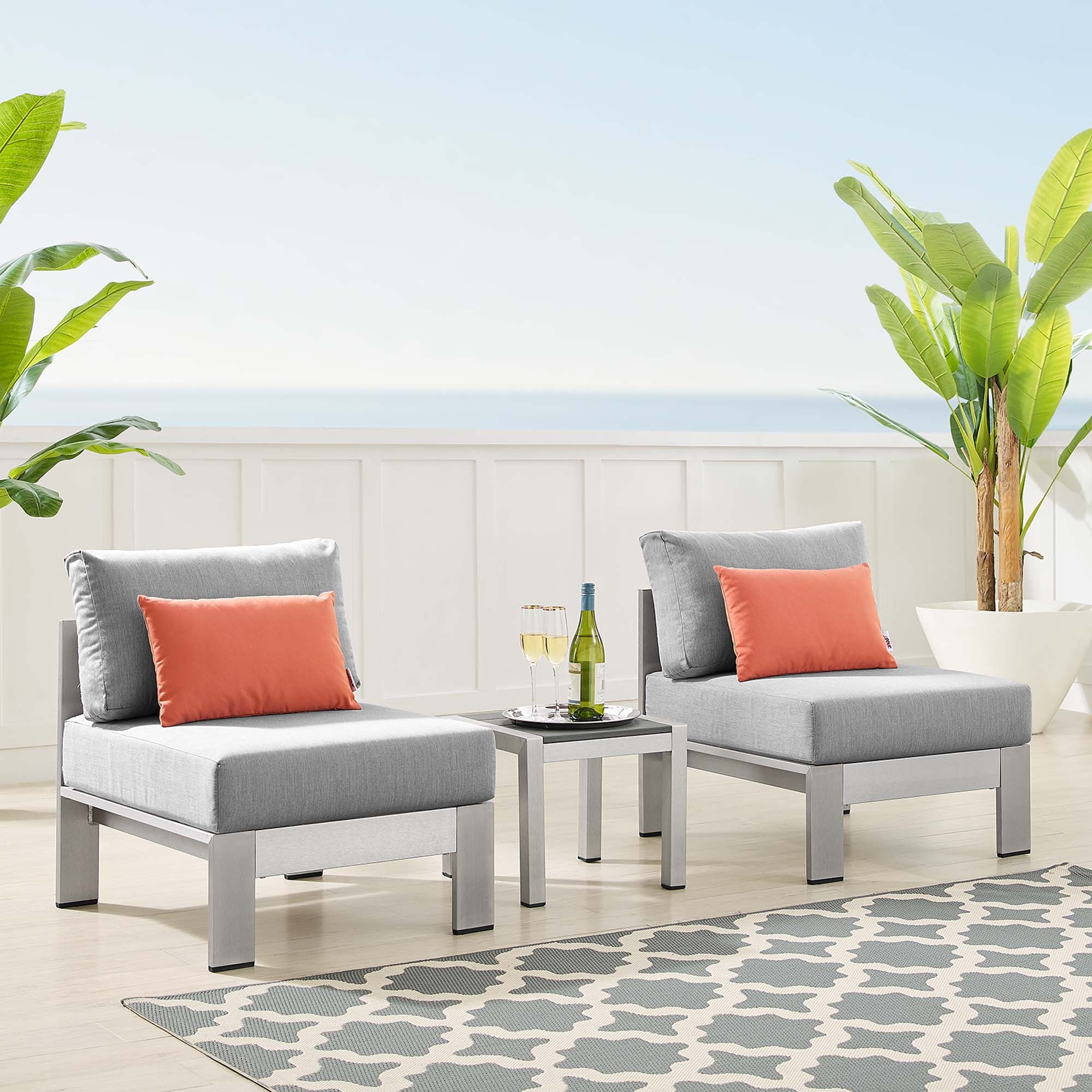 Shore 3 Piece Sunbrella® Fabric Outdoor Patio Aluminum Set